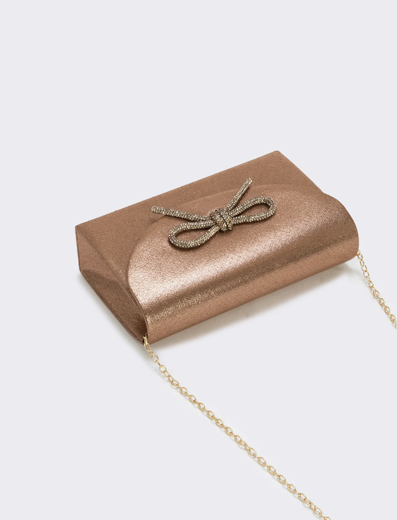 Borsetta rigida con fiocco e strass - Bronzo - Image 3