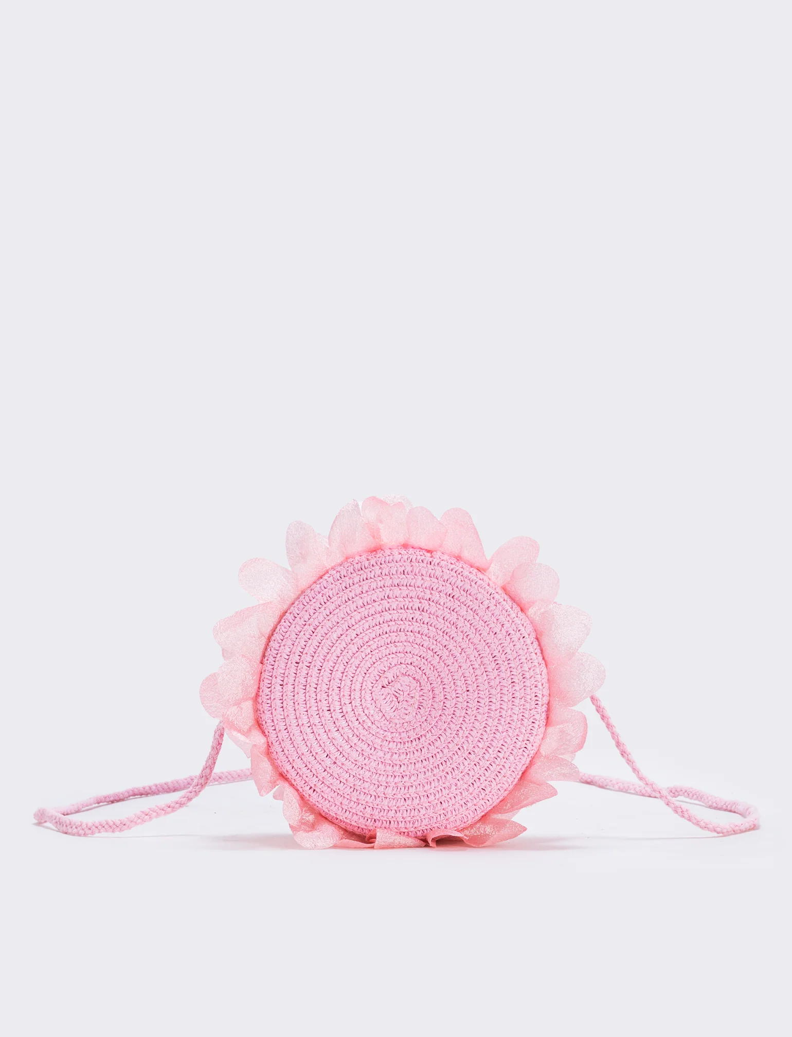 Borsetta rotonda in paglia con rouche bambina - Rosa