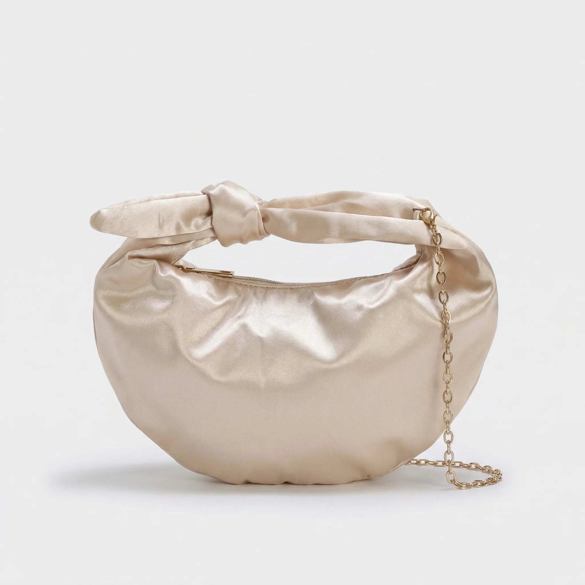 Borsetta satin con nodo e tracollina elegante - Beige