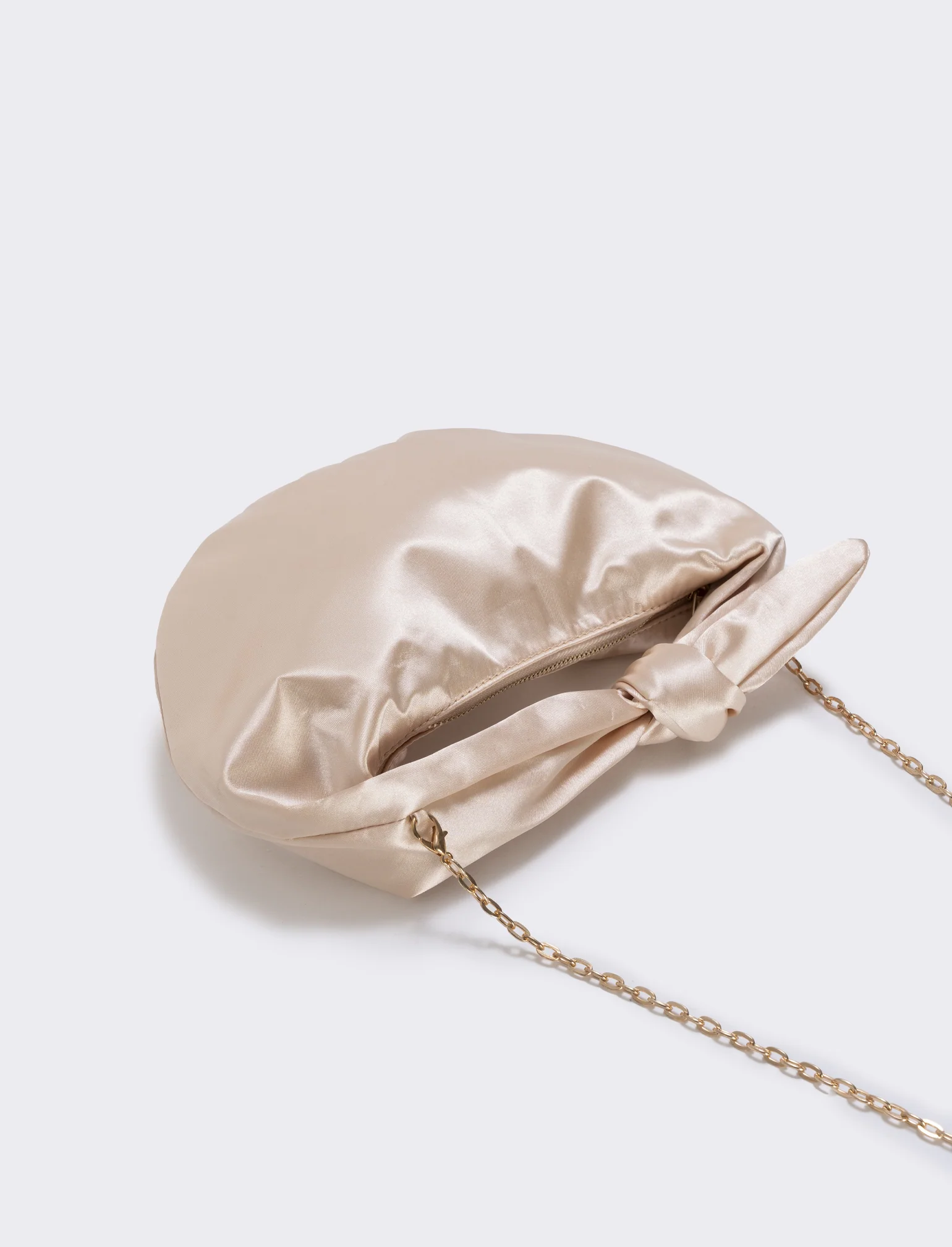 Borsetta satin con nodo e tracollina elegante - Beige - Image 2