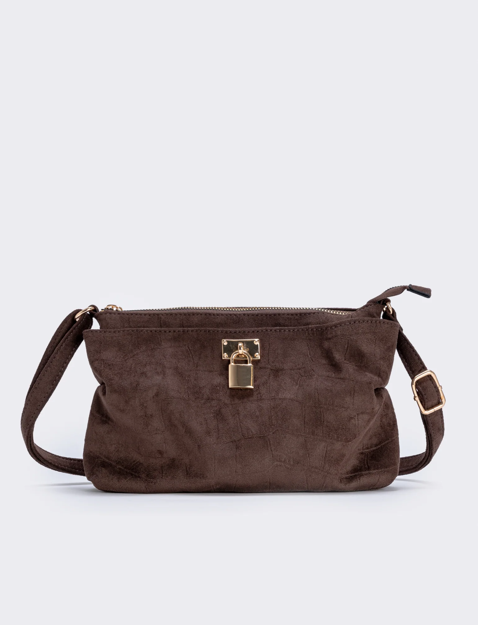 Borsetta suede cocco con lucchetto - Moro