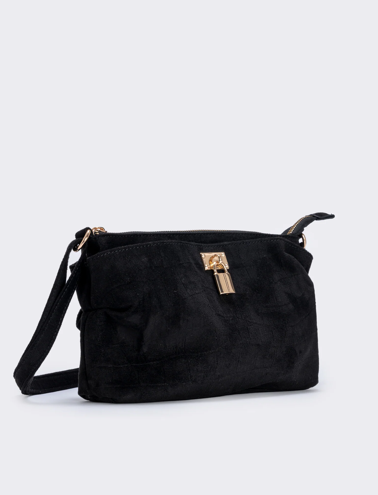 Borsetta suede cocco con lucchetto - Nero - Image 2
