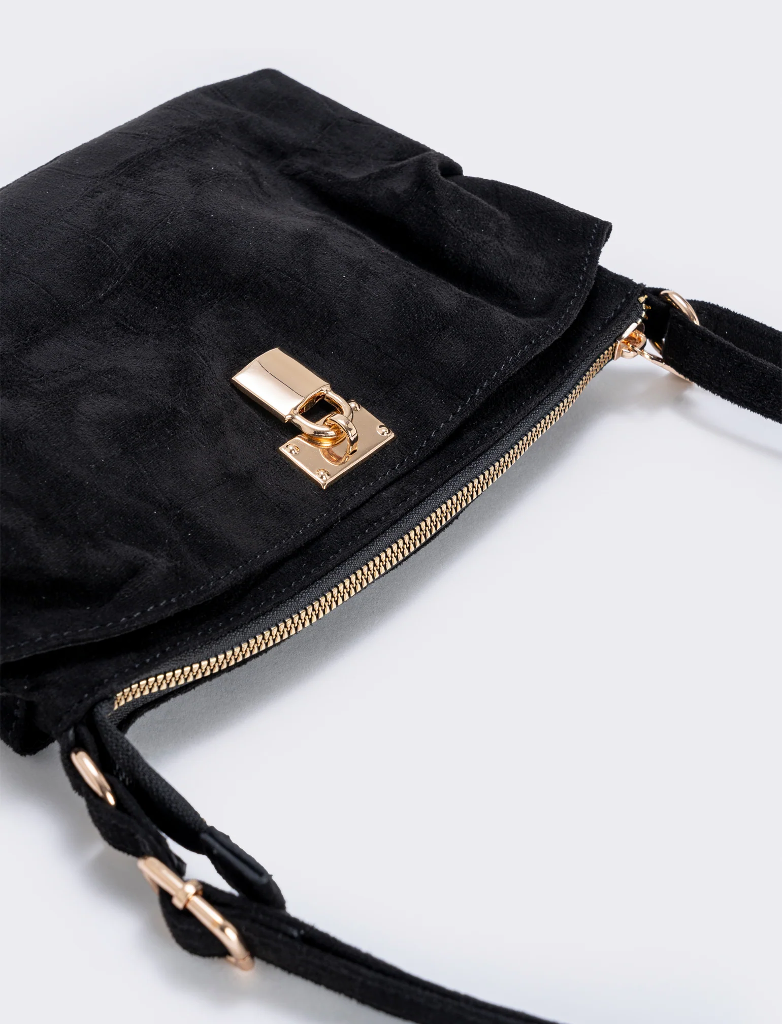 Borsetta suede cocco con lucchetto - Nero - Image 3