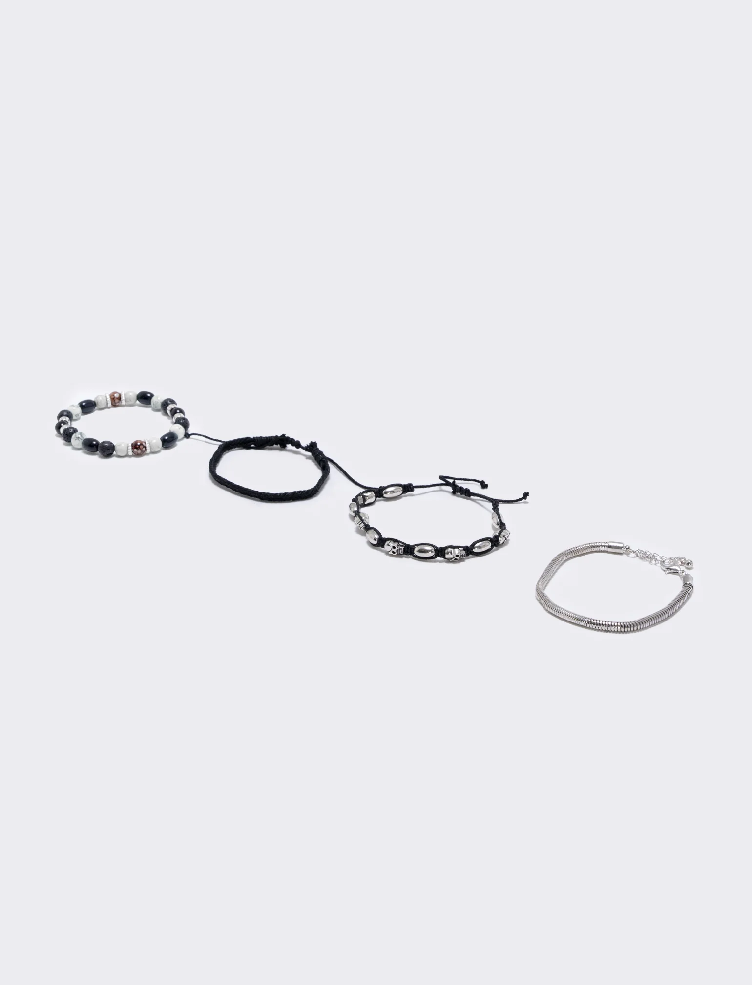 Bracciale 3 fili con teschio e palline - Bianco - Image 2