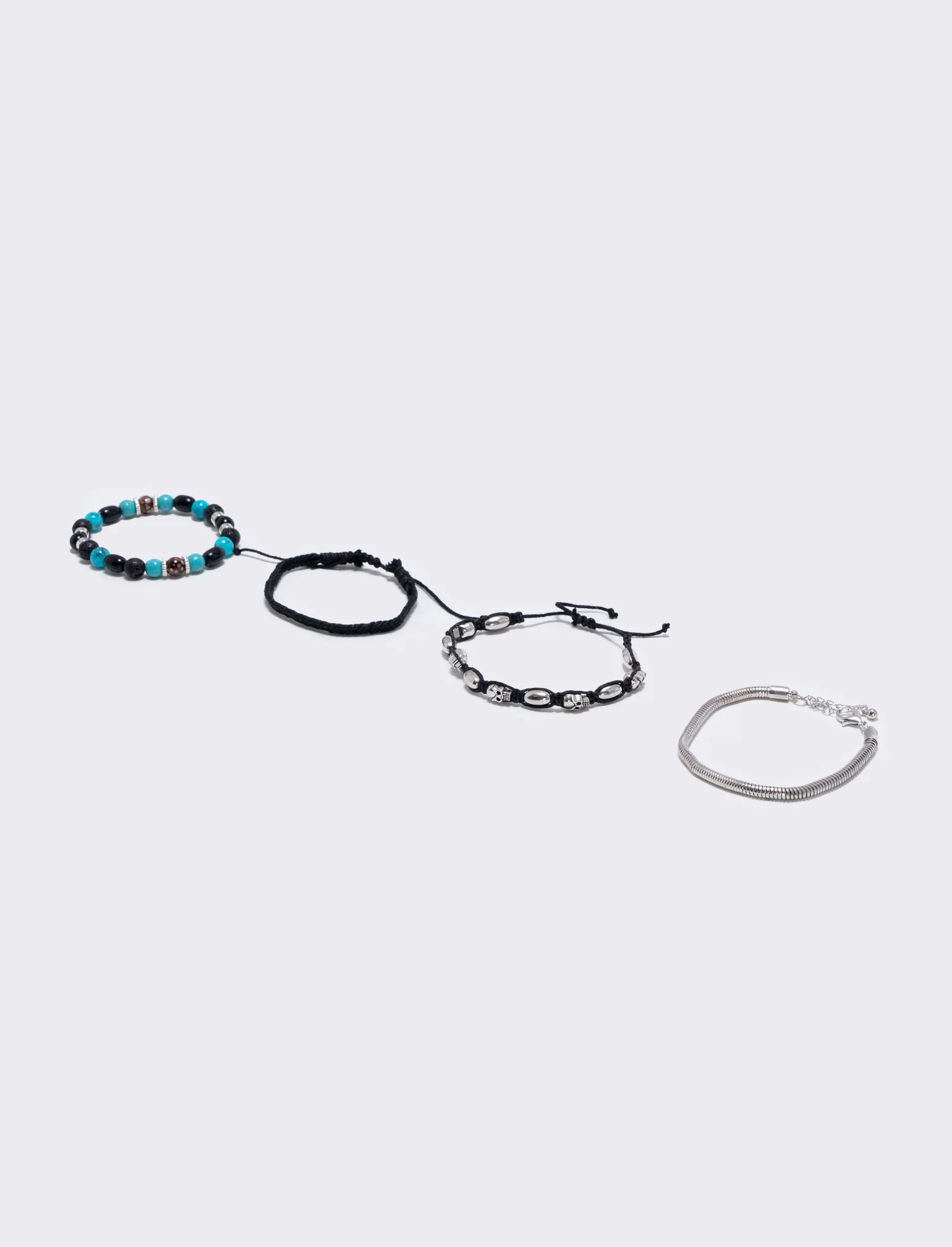 Bracciale 3 fili con teschio e palline - Turchese - Image 2