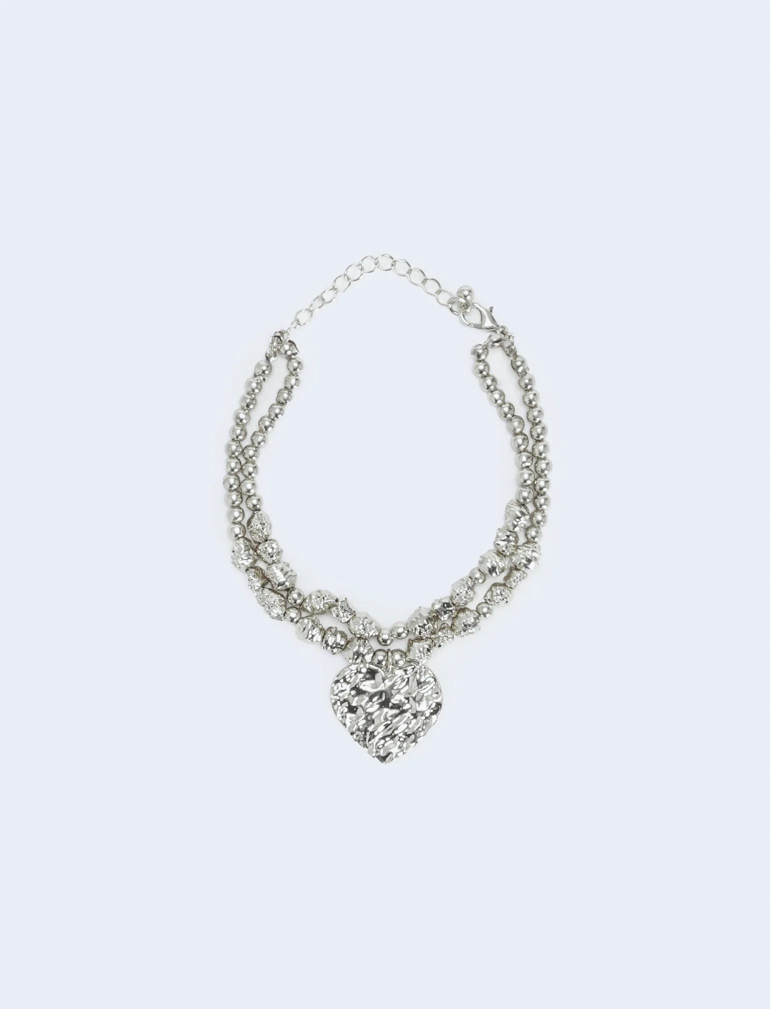 Bracciale con perle e cuore martellato - Argento