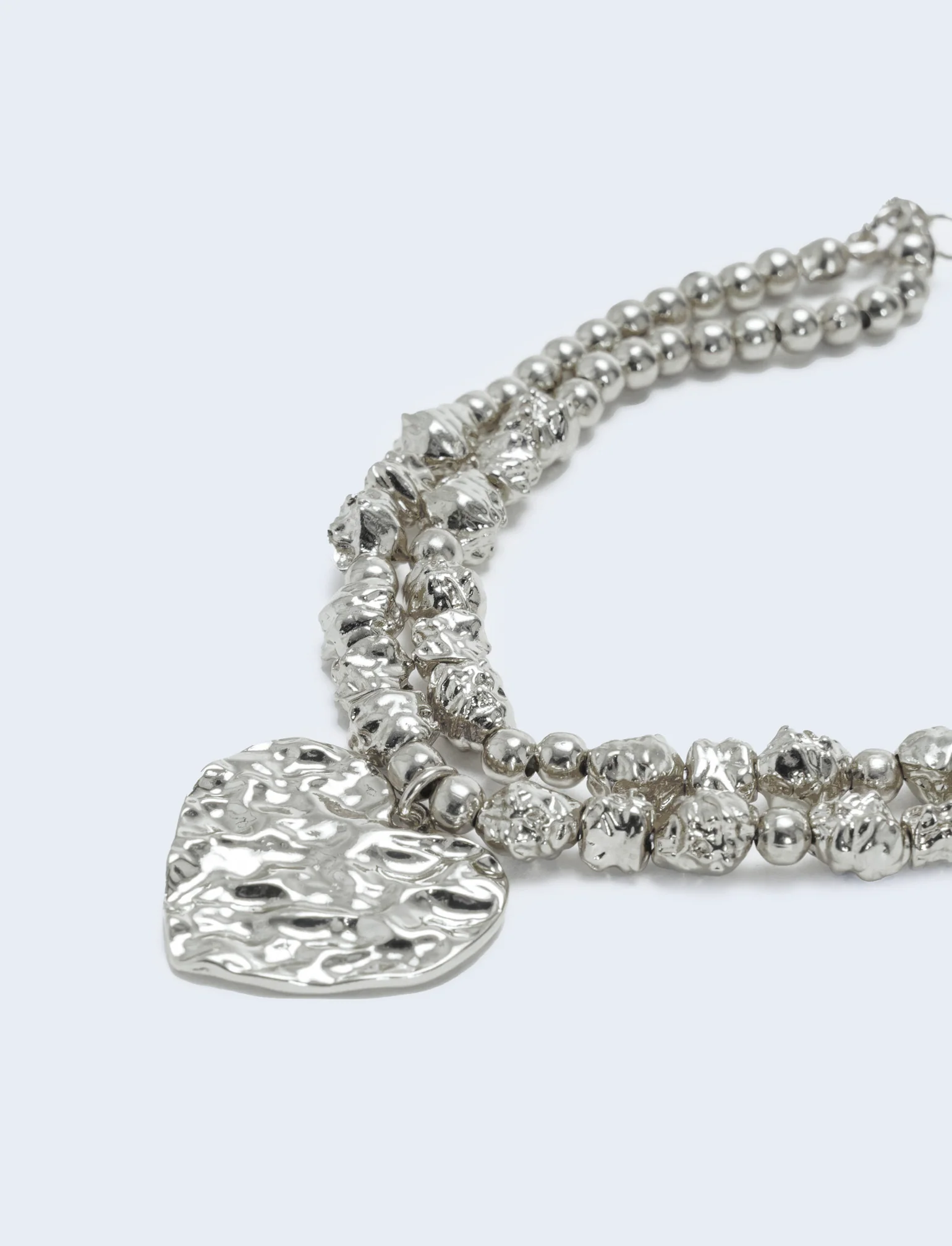 Bracciale con perle e cuore martellato - Argento - Image 3