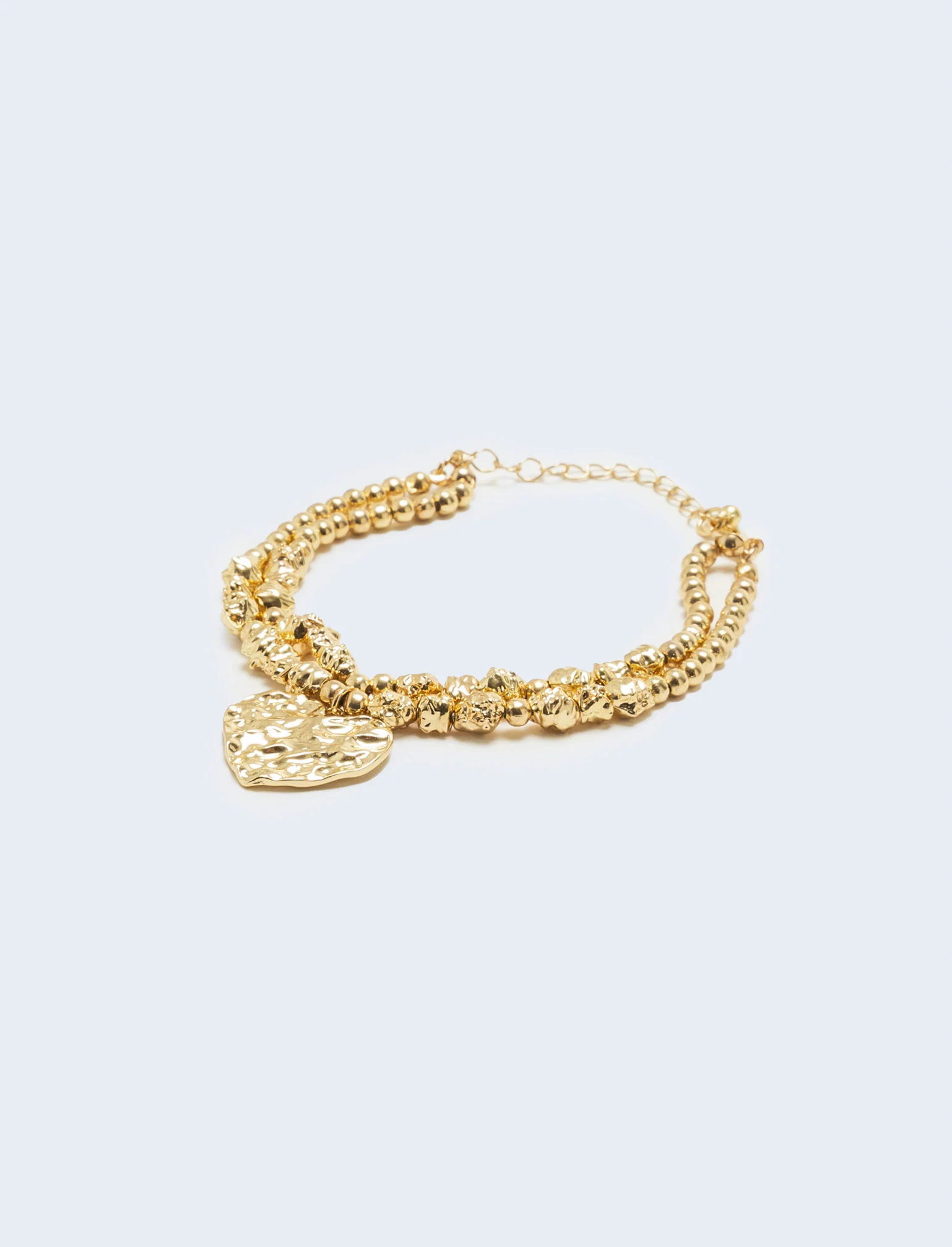 Bracciale con perle e cuore martellato - Oro - Image 2