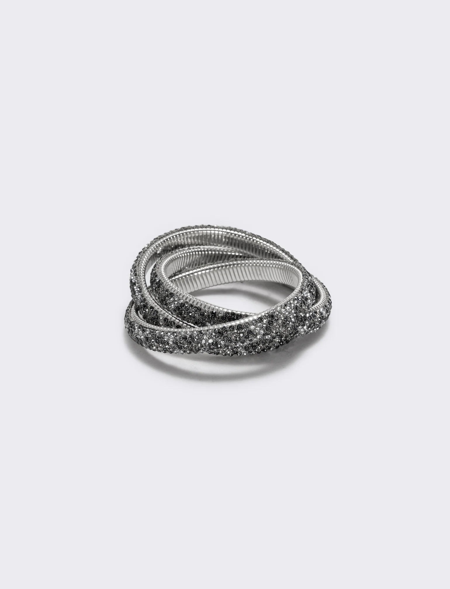 Bracciale leopardato con tre fili e strass - Nero - Image 2