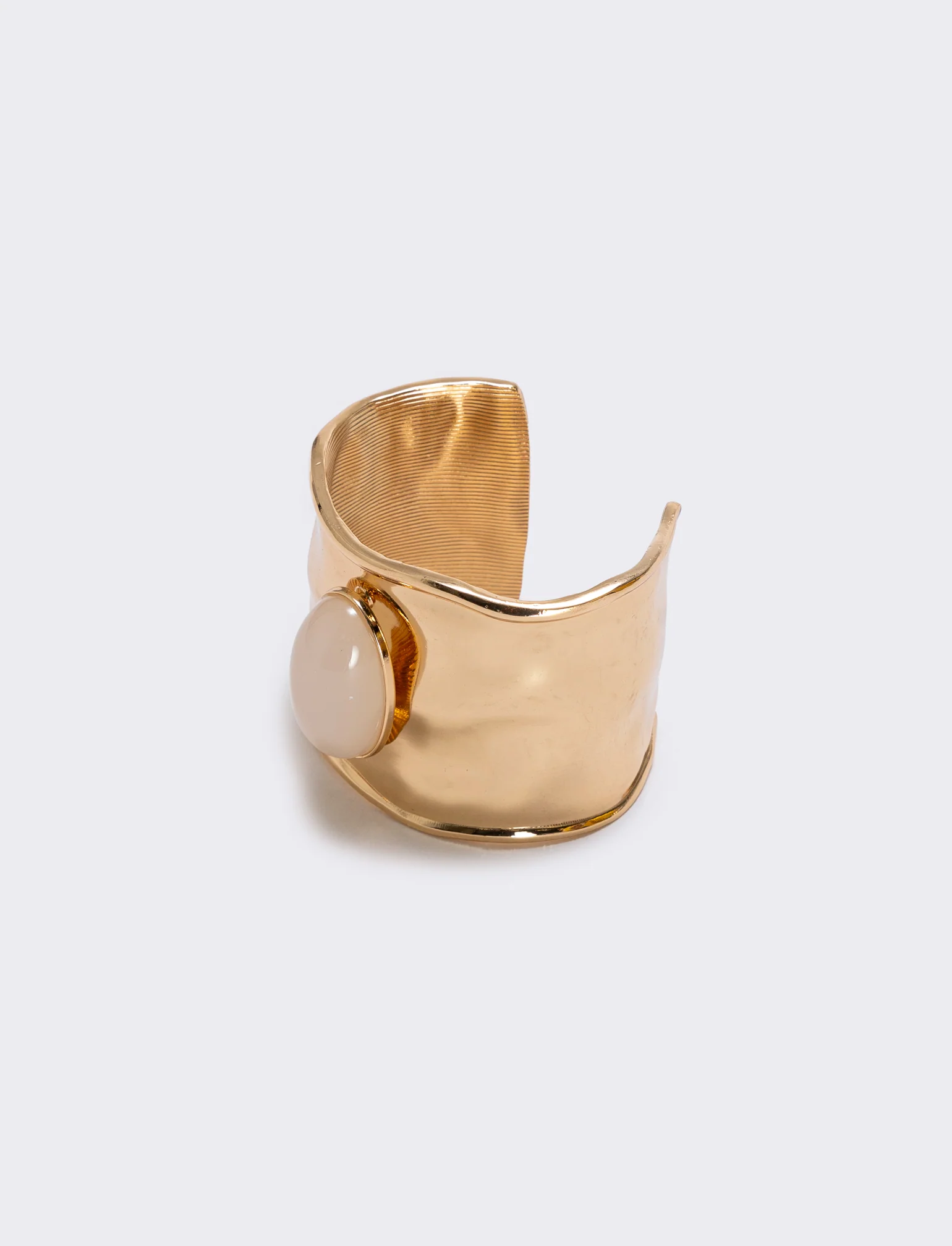 Bracciale rigido largo con grande pietra - Beige - Image 2