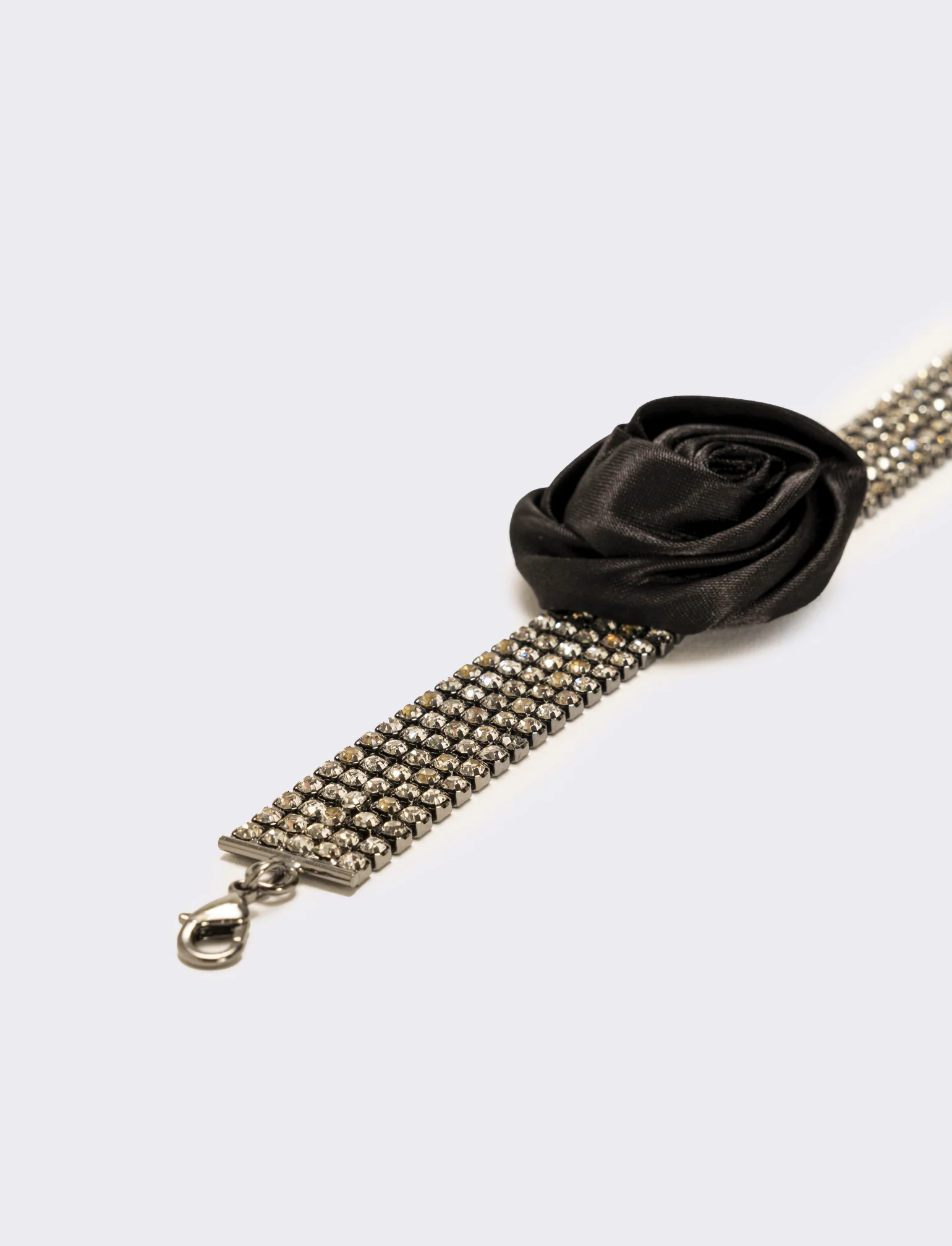 Bracciale strass e rosa in tessuto - Nero - Image 3