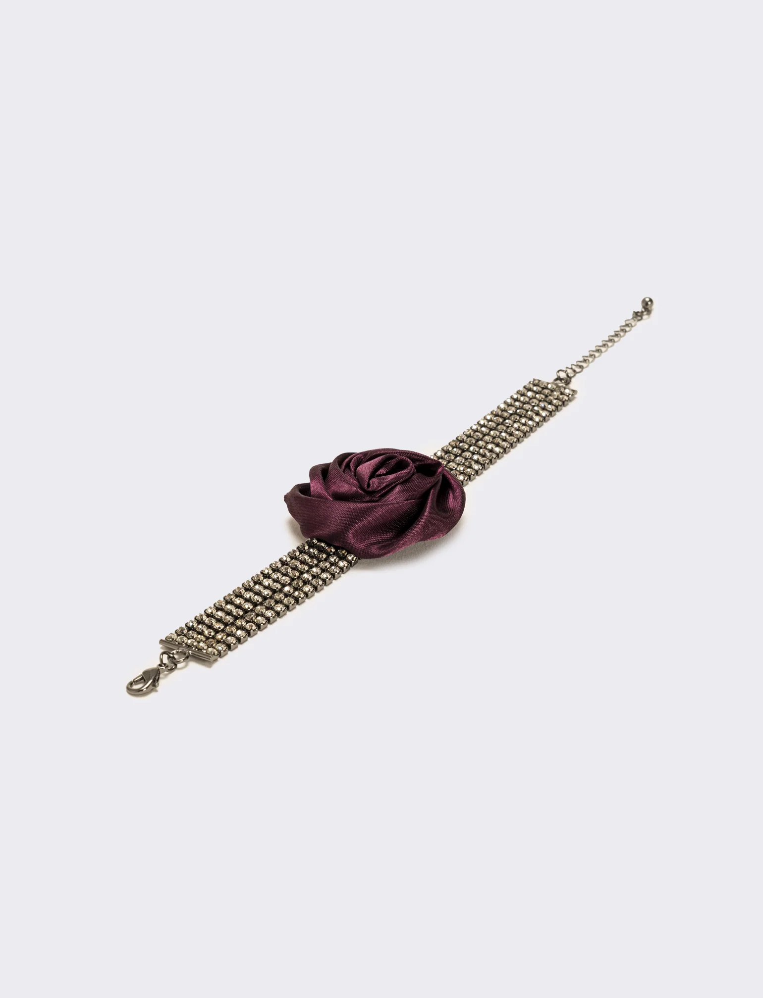 Bracciale strass e rosa in tessuto - Viola - Image 2