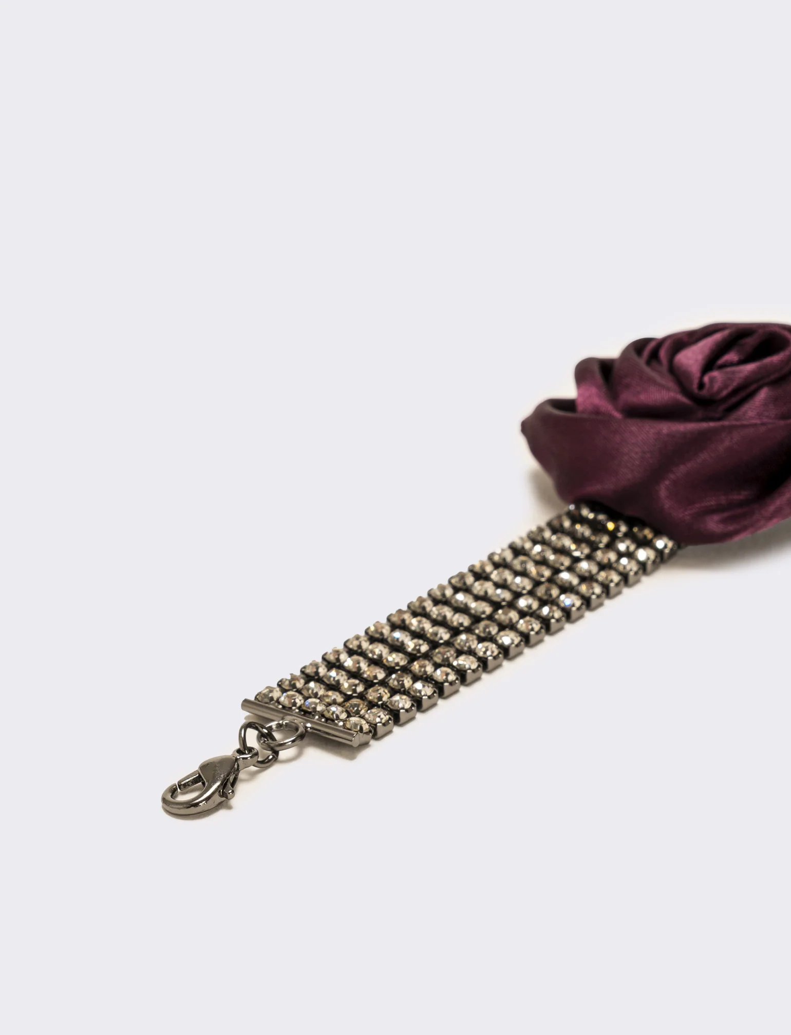 Bracciale strass e rosa in tessuto - Viola - Image 3