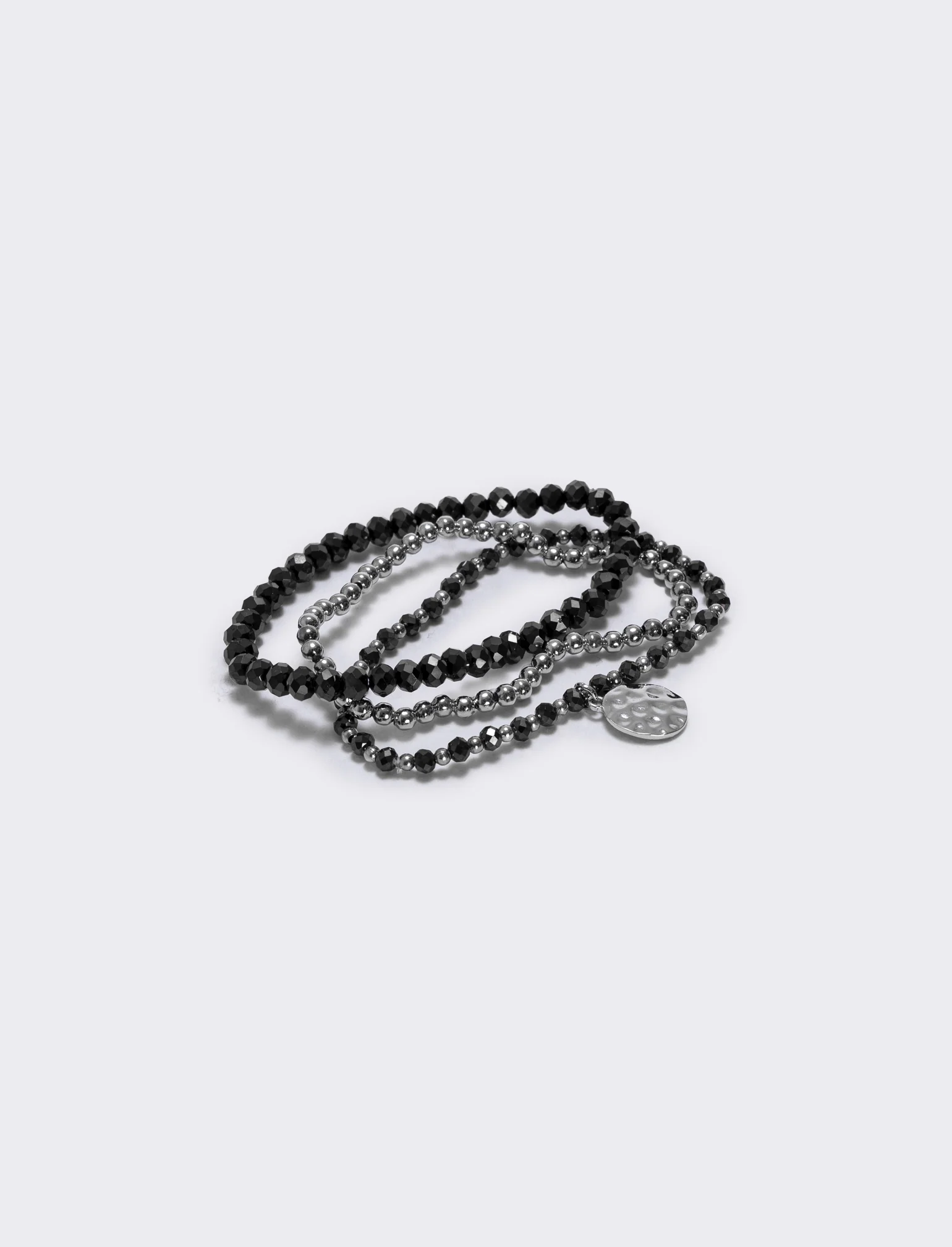 Bracciale tre fili con medaglina - Nero