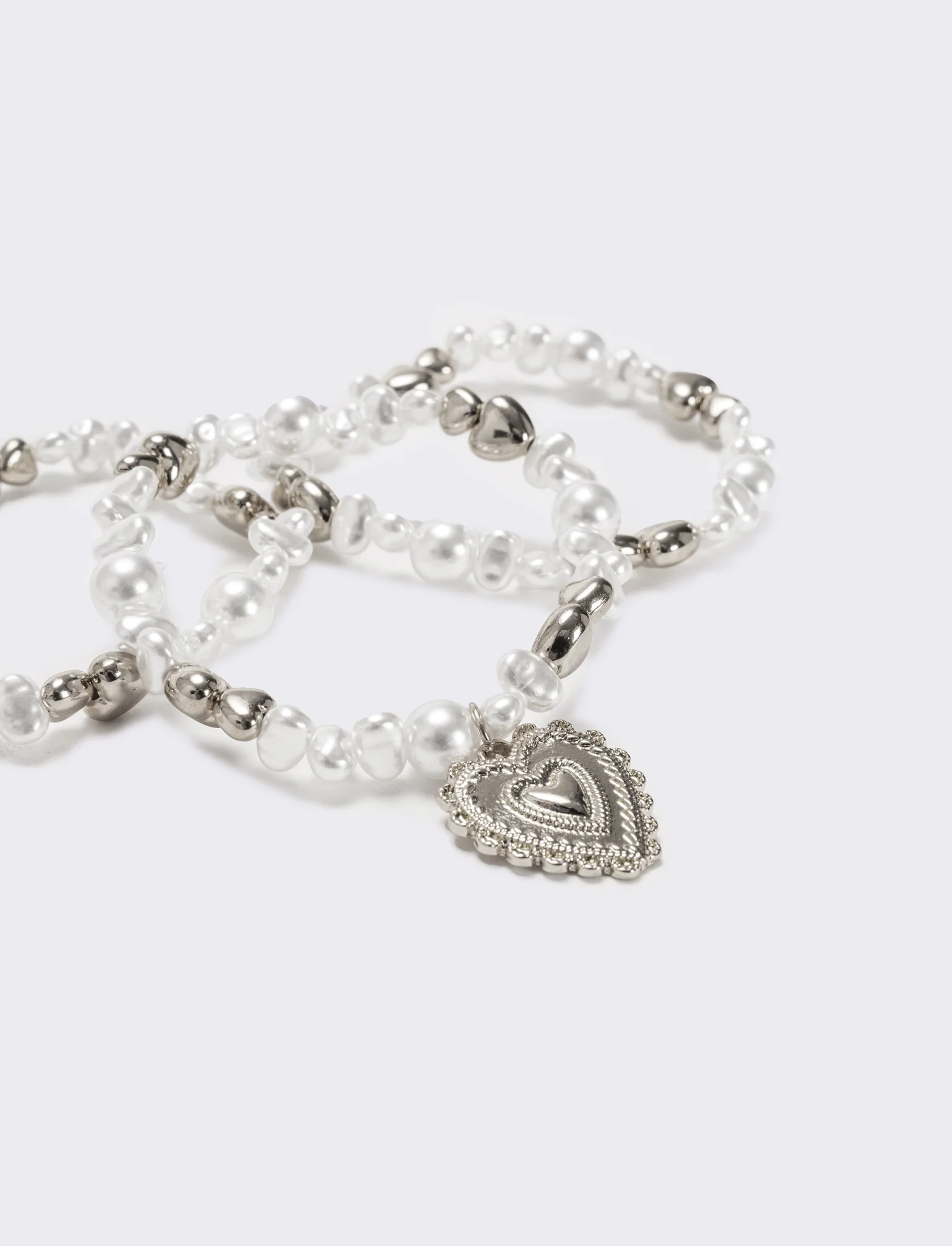 Bracciale tre fili perline elastico - Argento - Image 2