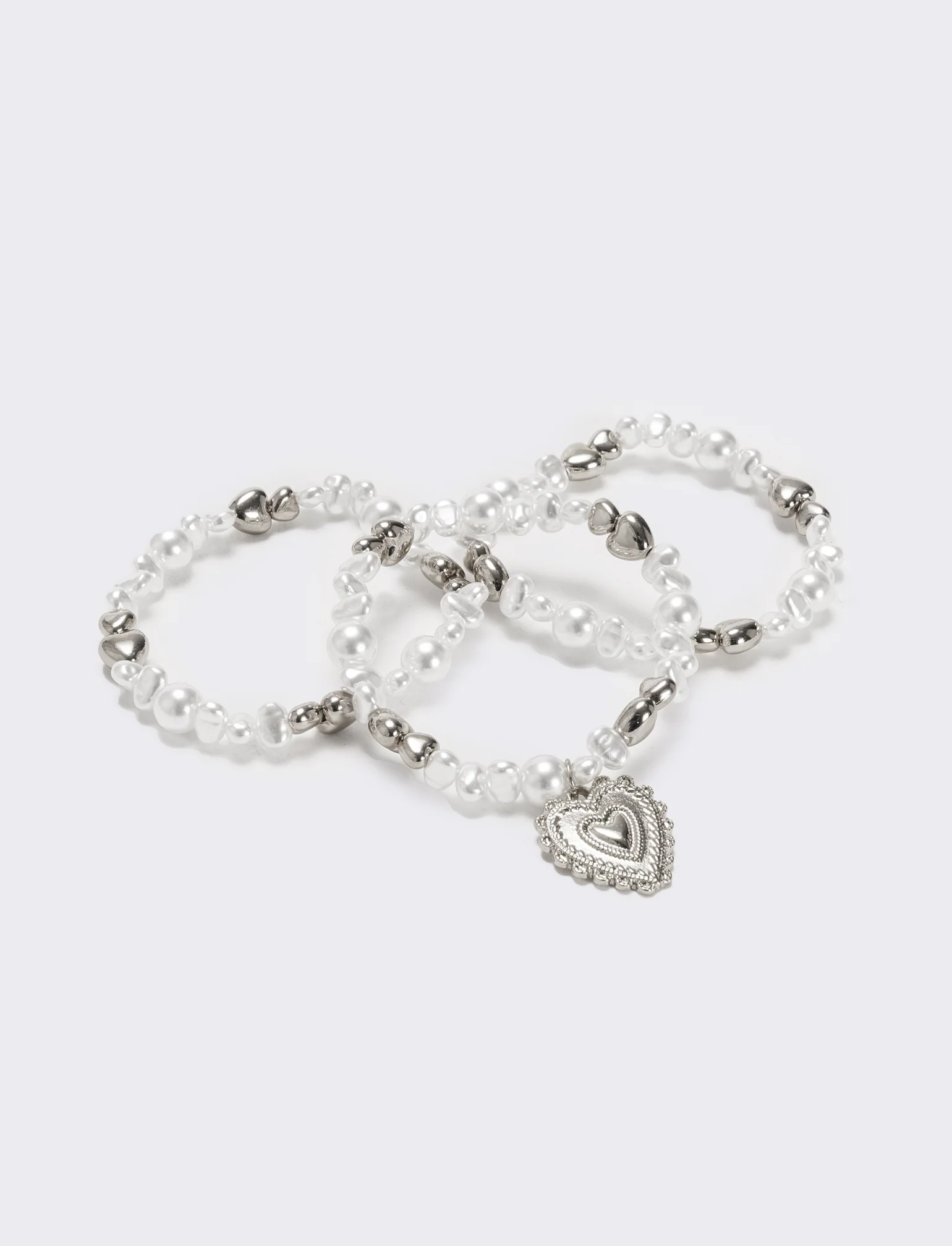 Bracciale tre fili perline elastico - Argento - Image 3