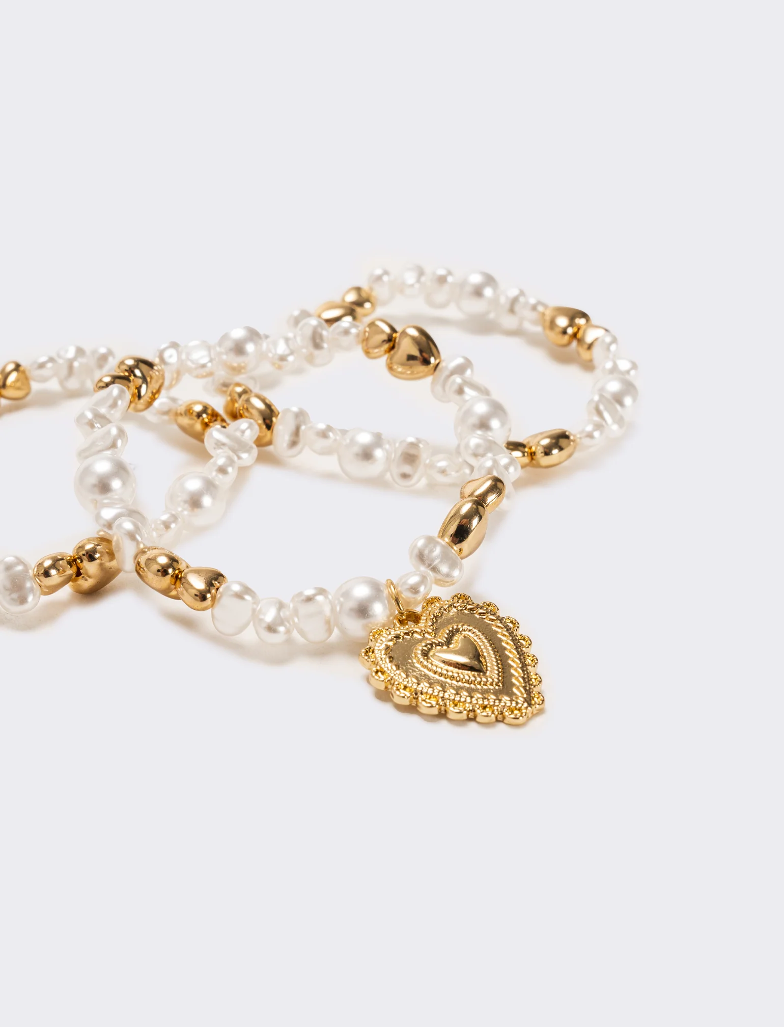 Bracciale tre fili perline elastico - Oro - Image 2