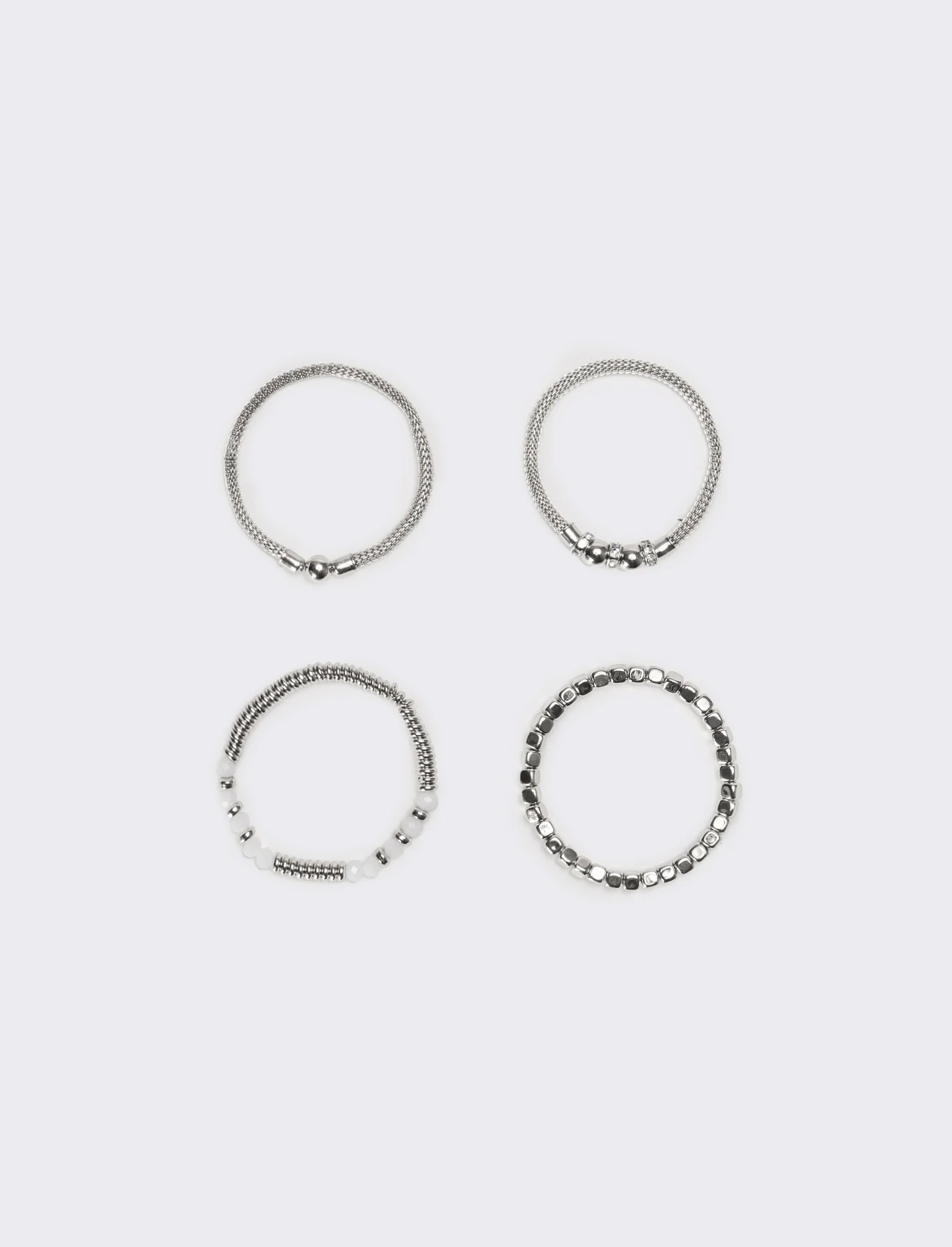 Bracciali donna 5 pezzi elastici con pietre e pepite - Argento