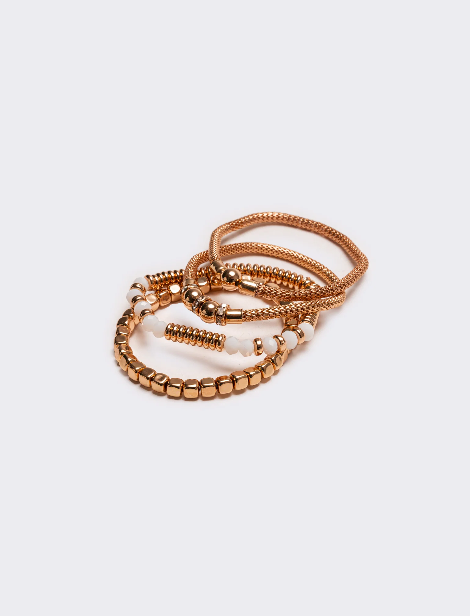 Bracciali donna 5 pezzi elastici con pietre e pepite - Rosa - Image 2