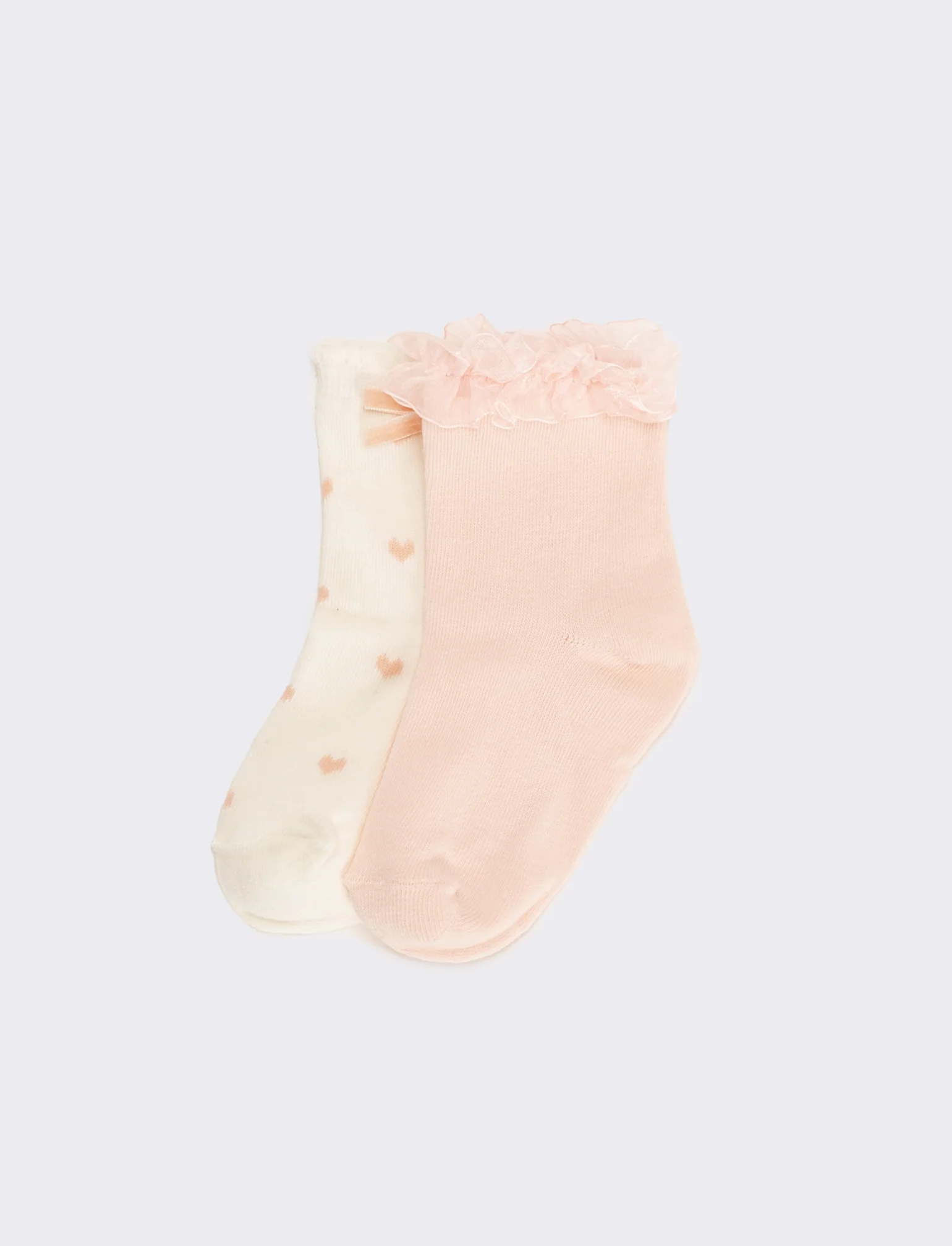 Calzini bambina 2 paia con fiocco e rouche - Rosa