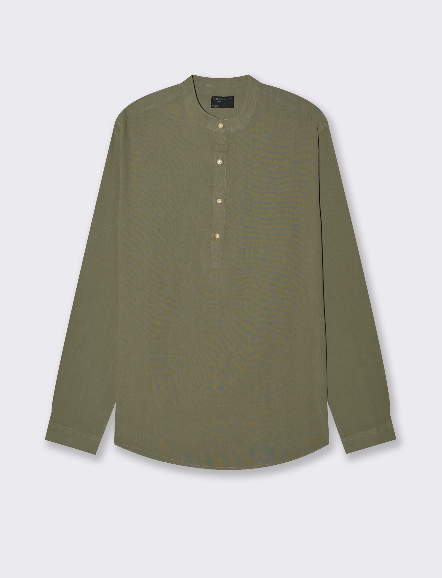 Camicia a casacca misto lino da uomo - Verde militare - Image 4