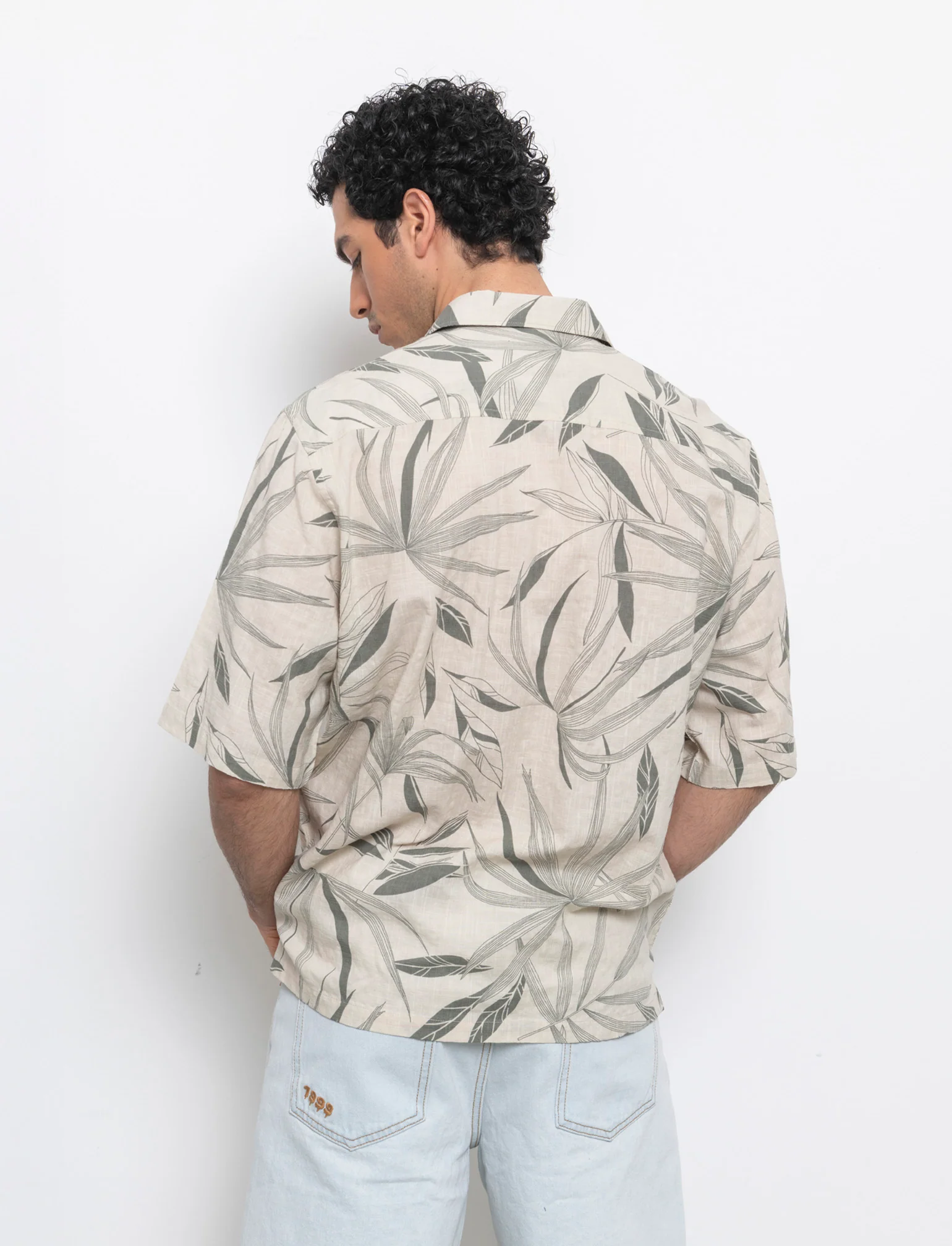 Camicia a fantasia in misto cotone slub da uomo - Beige - Image 4