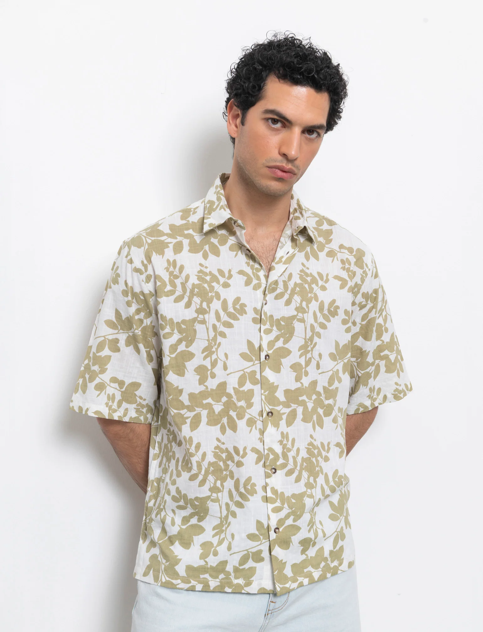 Camicia a fantasia in misto cotone slub da uomo - Bianco - Image 3