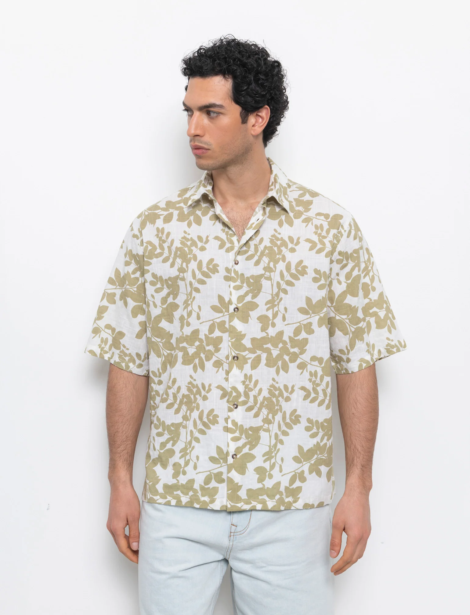 Camicia a fantasia in misto cotone slub da uomo - Bianco - Image 4
