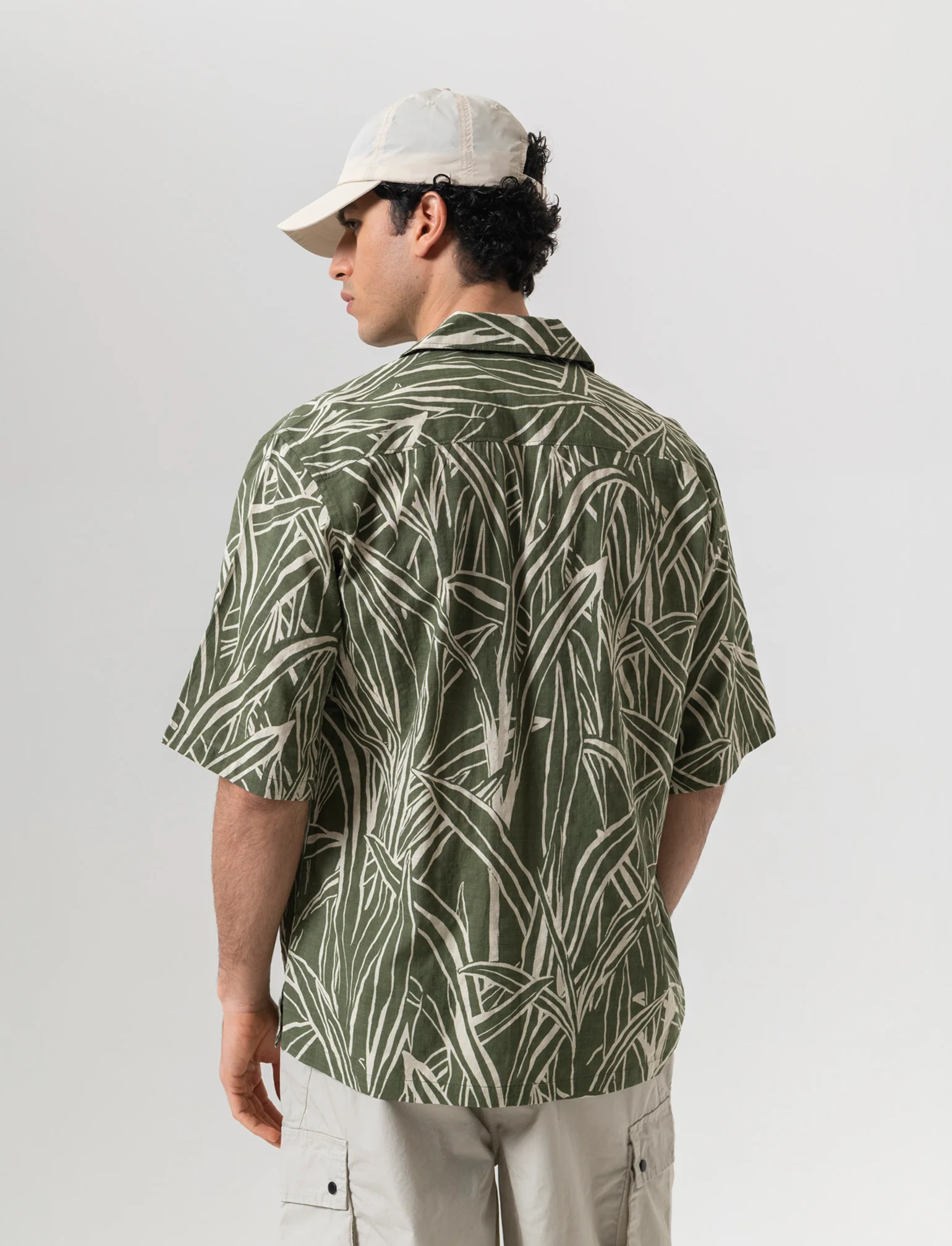 Camicia a fantasia in misto cotone slub da uomo - Verde