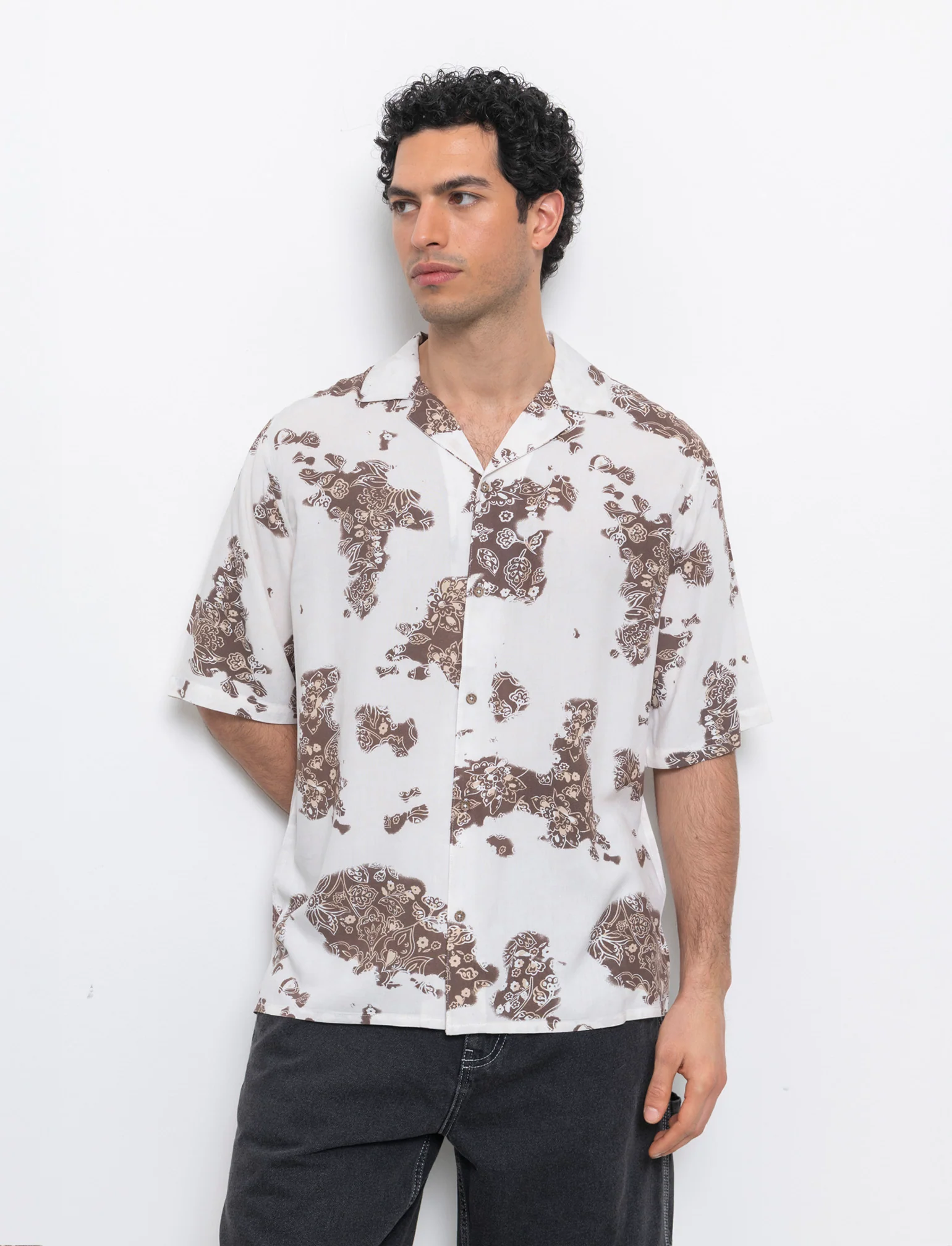 Camicia a fantasia in viscosa da uomo - Beige - Image 2
