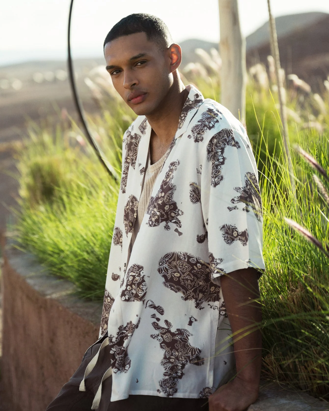 Camicia a fantasia in viscosa da uomo - Beige - Image 3