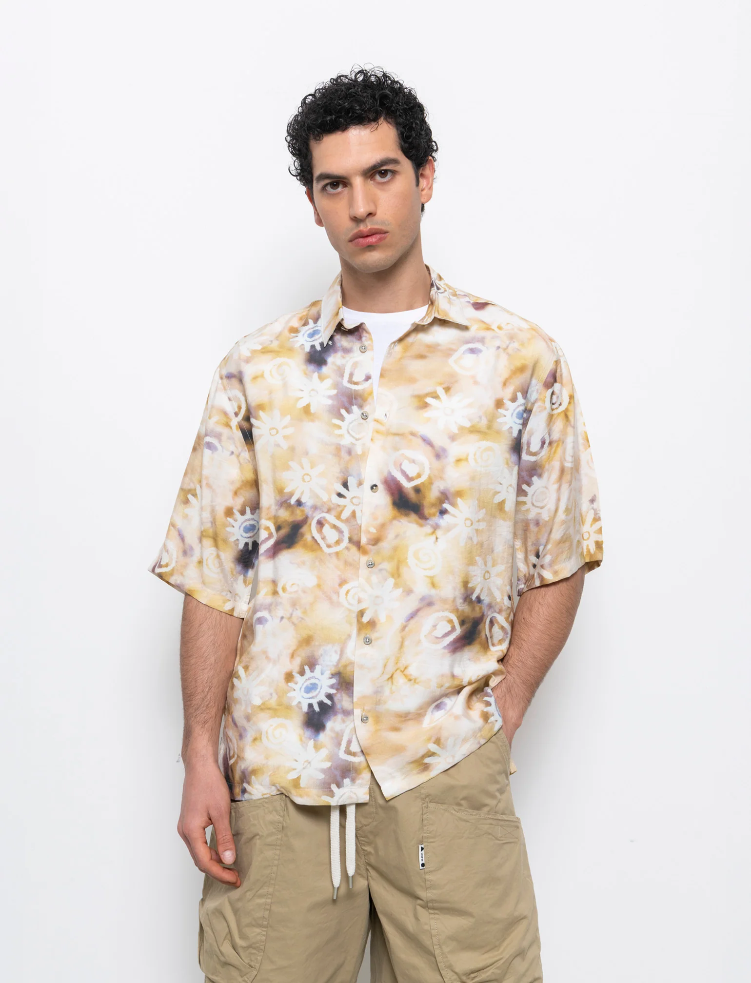 Camicia a fantasia in viscosa nylon da uomo - Beige