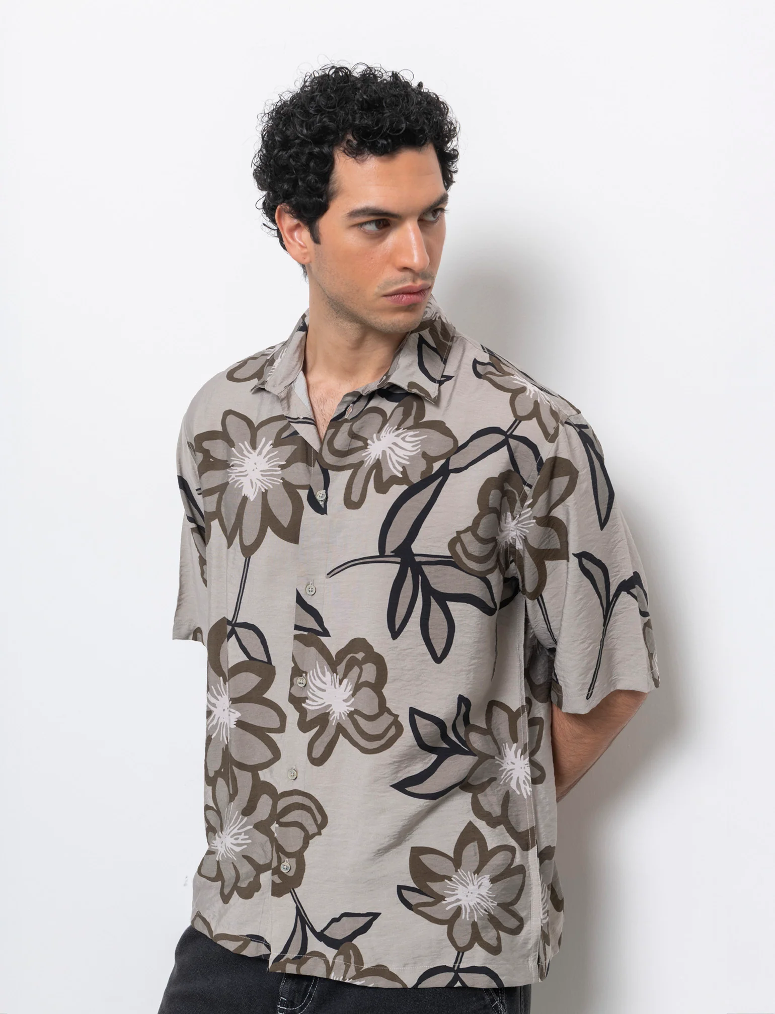 Camicia a fantasia in viscosa nylon da uomo - Grigio tortora - Image 3