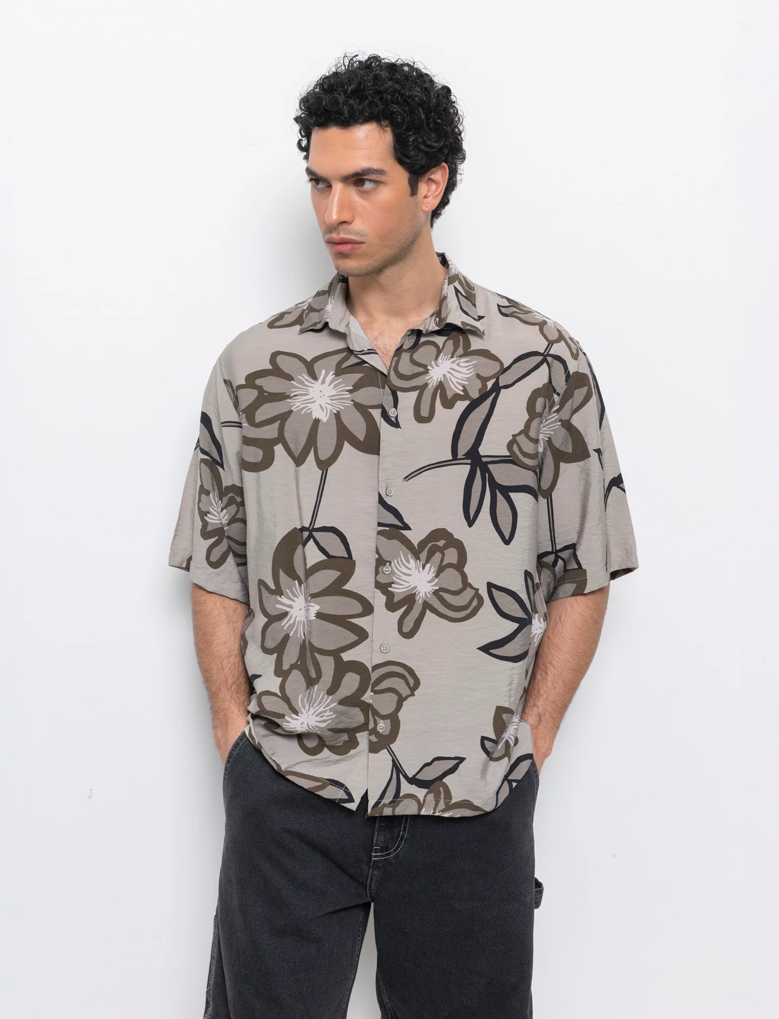 Camicia a fantasia in viscosa nylon da uomo - Grigio tortora - Image 4