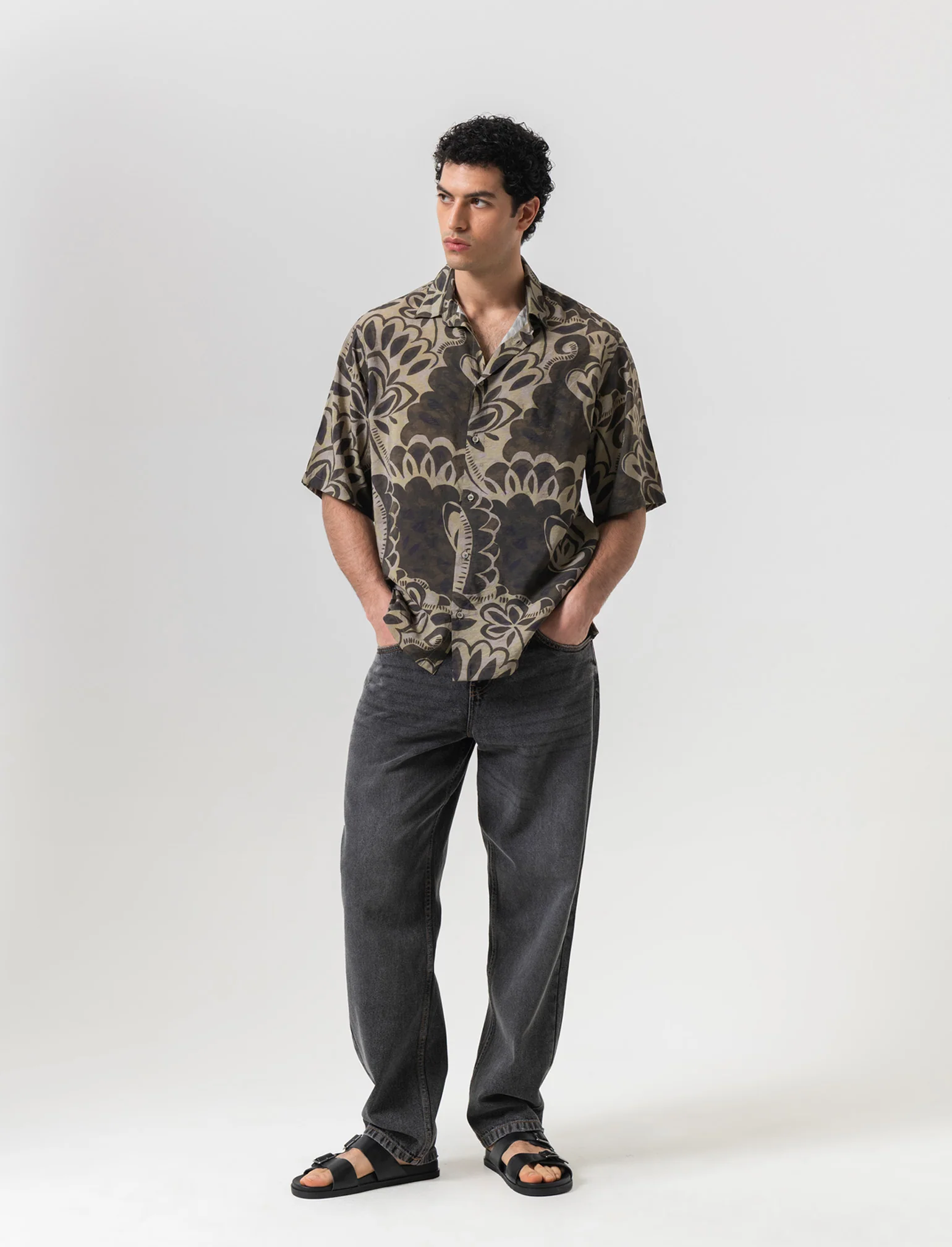 Camicia a fantasia in viscosa nylon da uomo - Moro