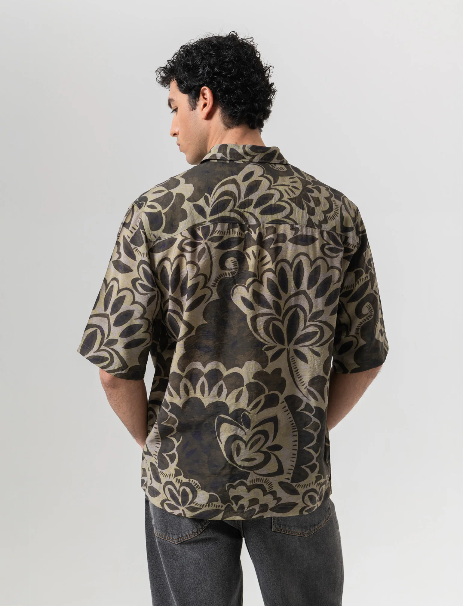 Camicia a fantasia in viscosa nylon da uomo - Moro - Image 2