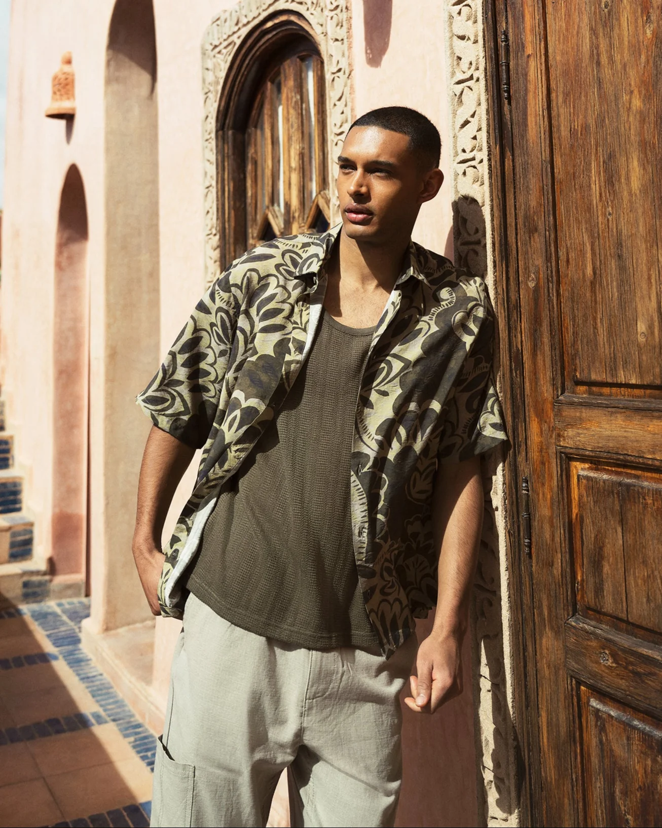 Camicia a fantasia in viscosa nylon da uomo - Moro - Image 3
