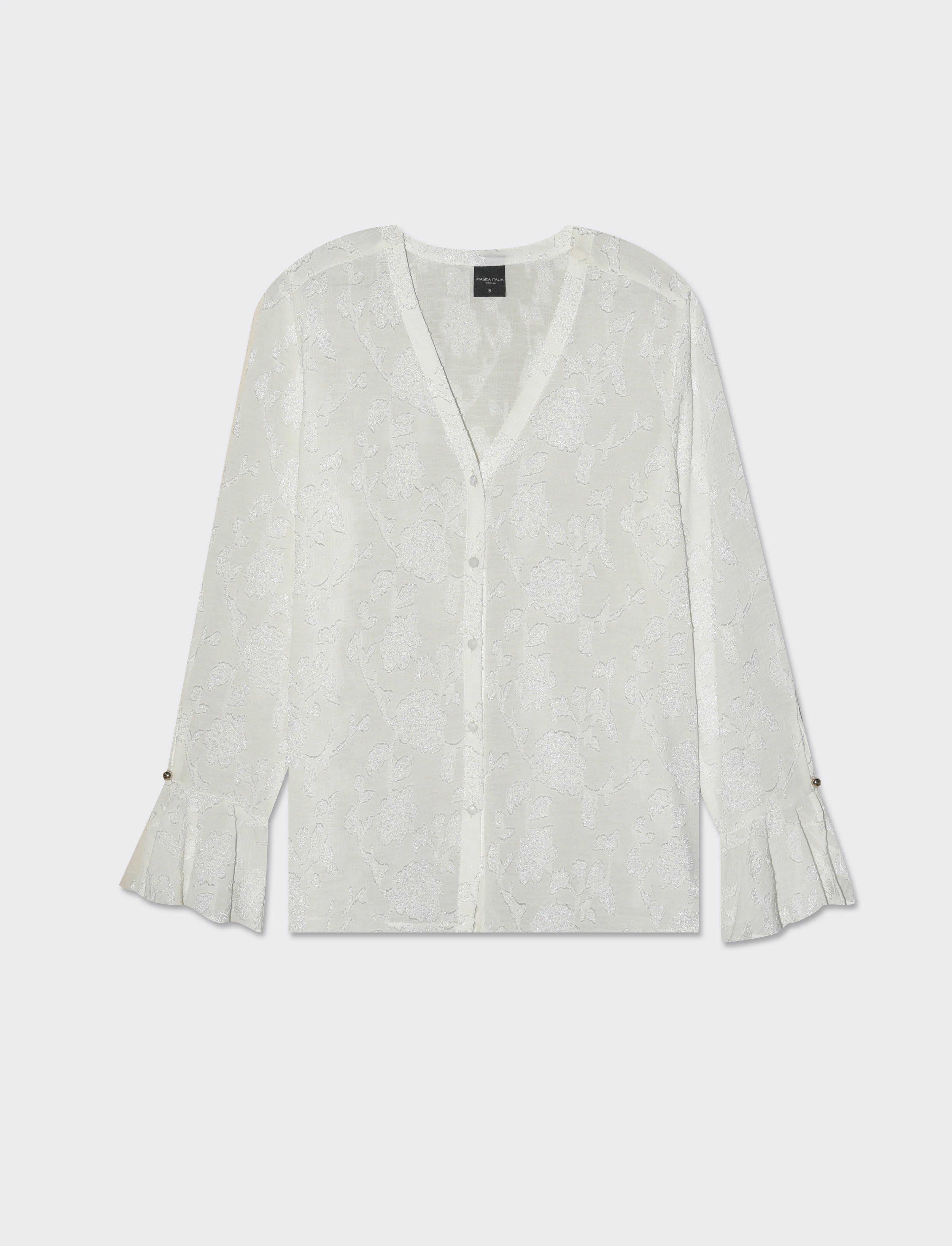 Camicia a manica lunga con scollo a V da donna - Bianco latte