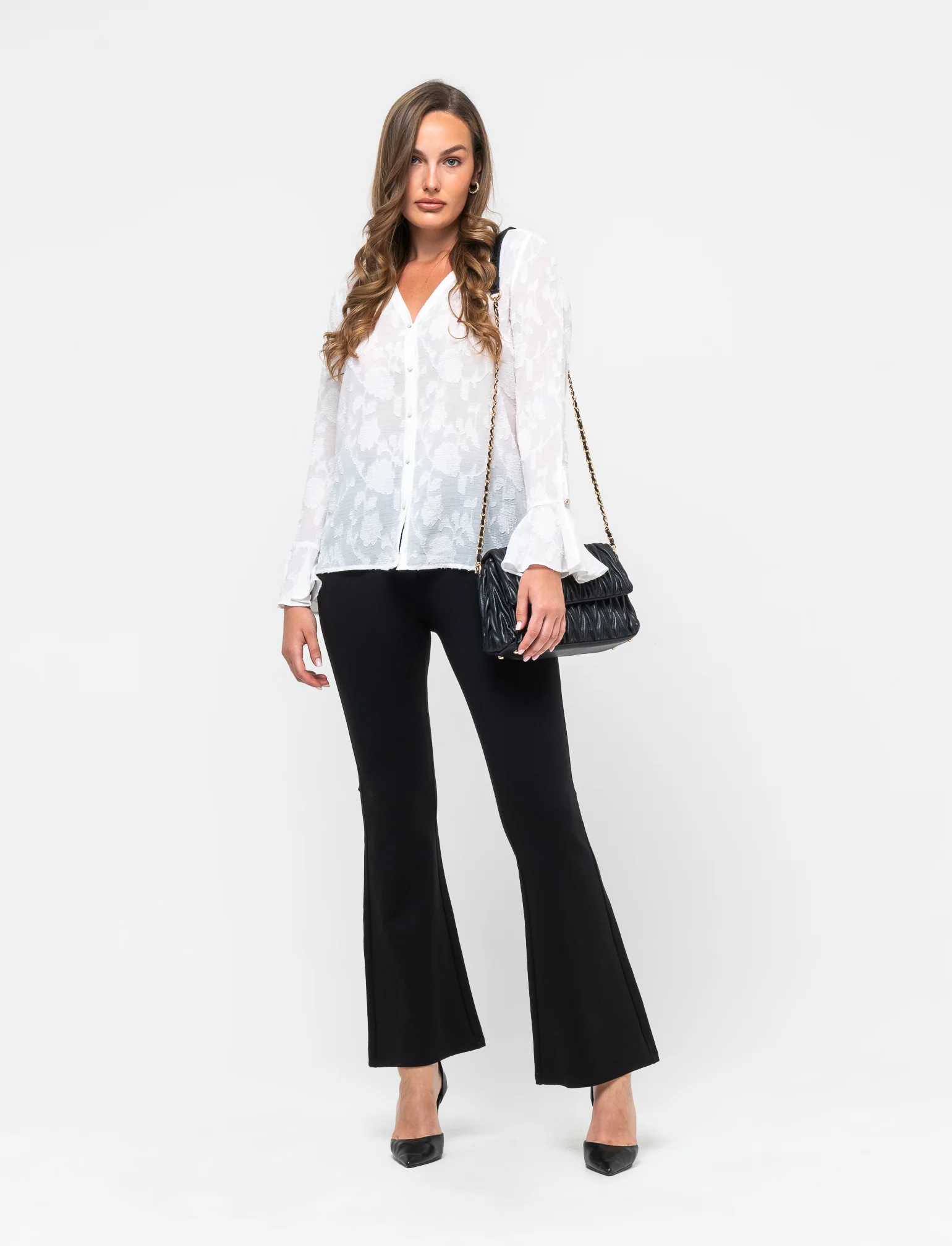 Camicia a manica lunga con scollo a V da donna - Bianco latte - Image 5