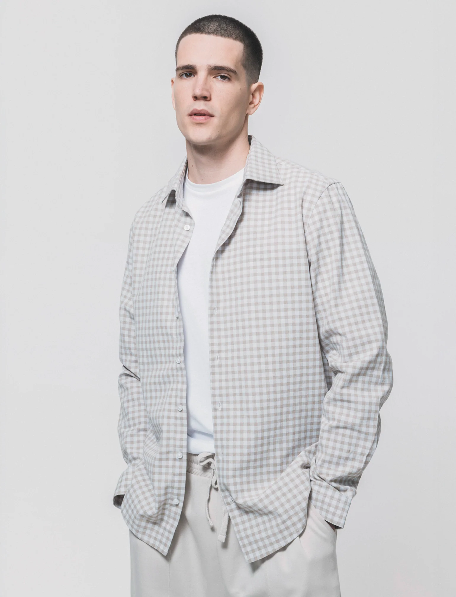 Camicia a quadri regular fit in cotone - Verde salvia - Image 3