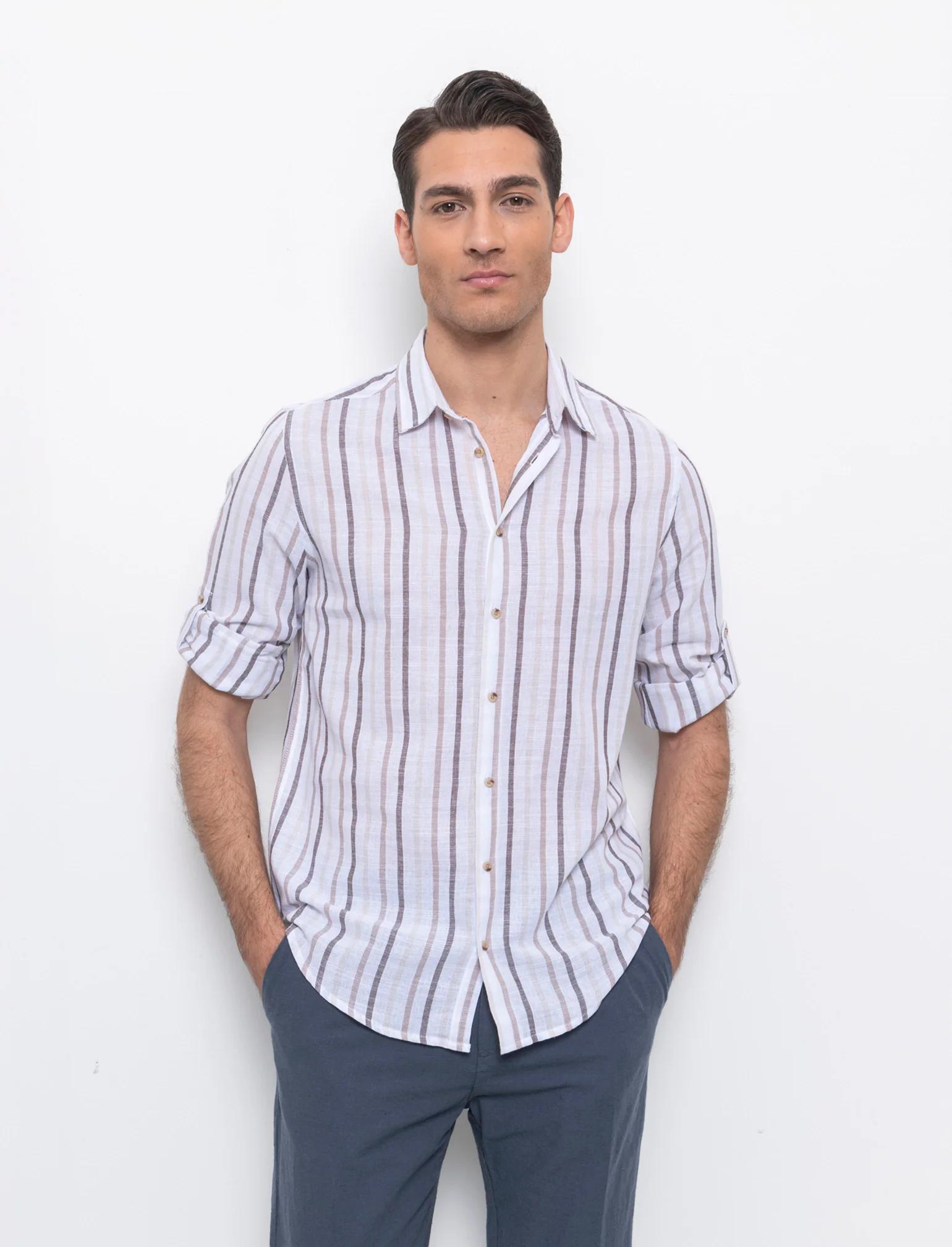 Camicia a righe da uomo - Beige - Image 3