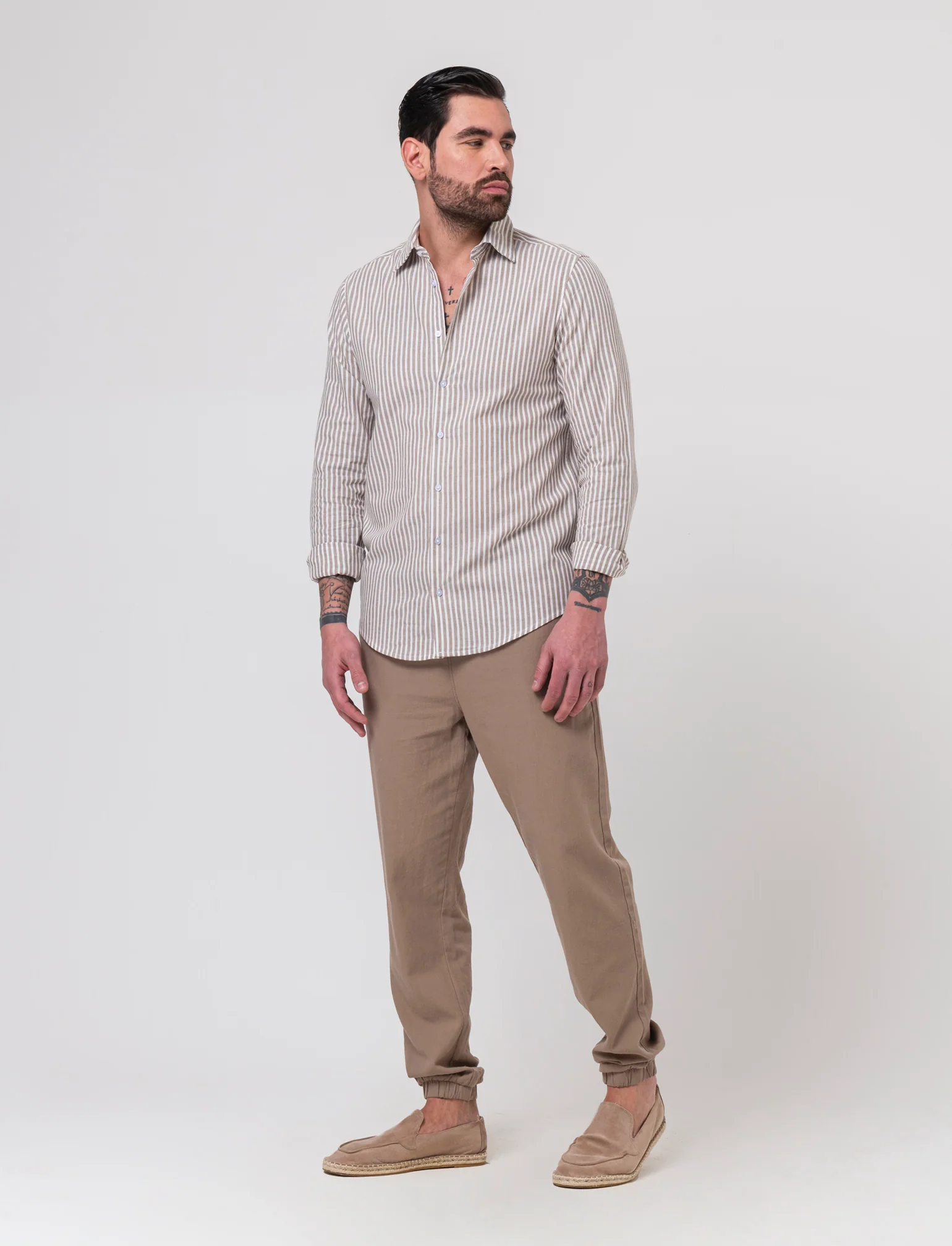 Camicia a righe da uomo - Grigio fango - Image 3