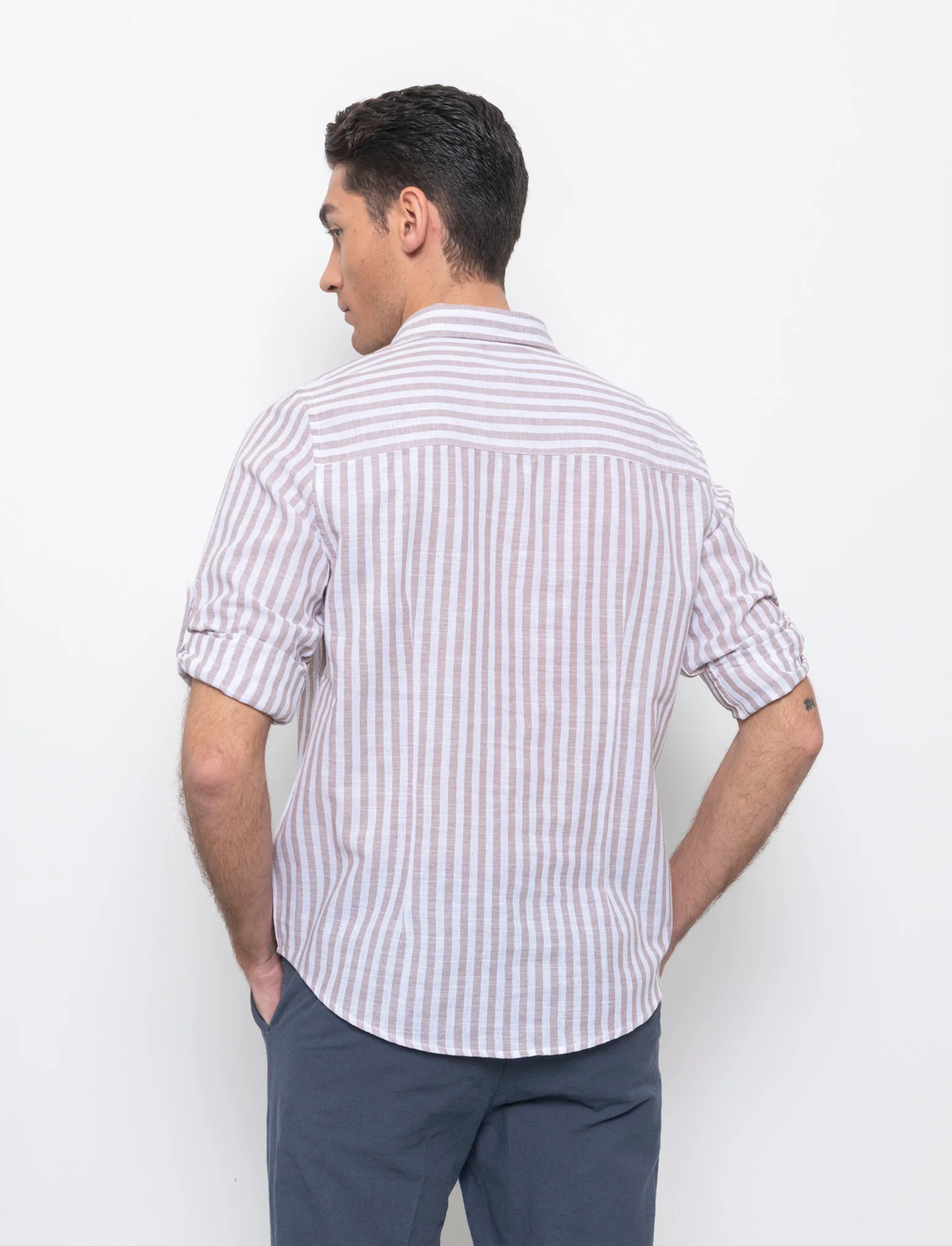 Camicia a righe da uomo - Grigio tortora