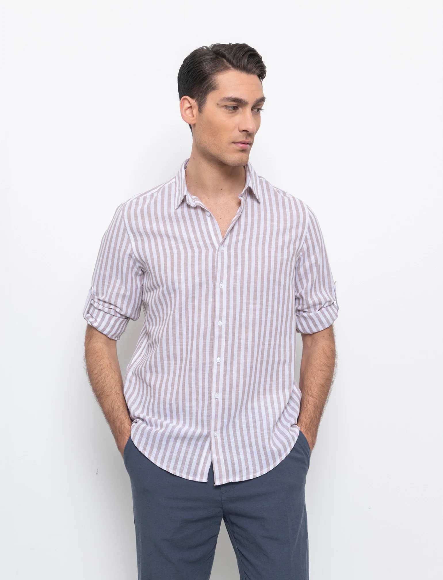 Camicia a righe da uomo - Grigio tortora - Image 3