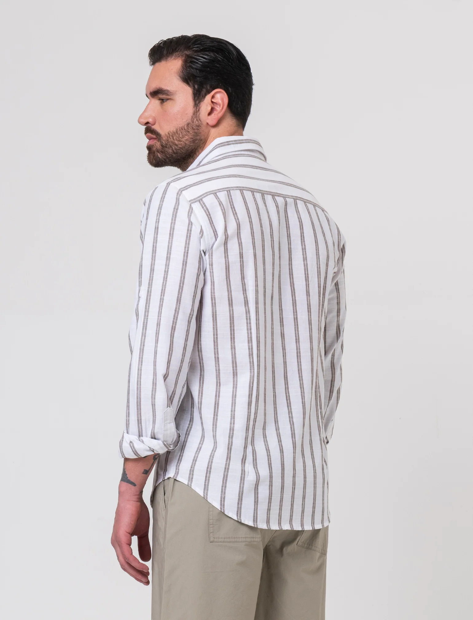 Camicia a righe da uomo - Verde kaki - Image 2