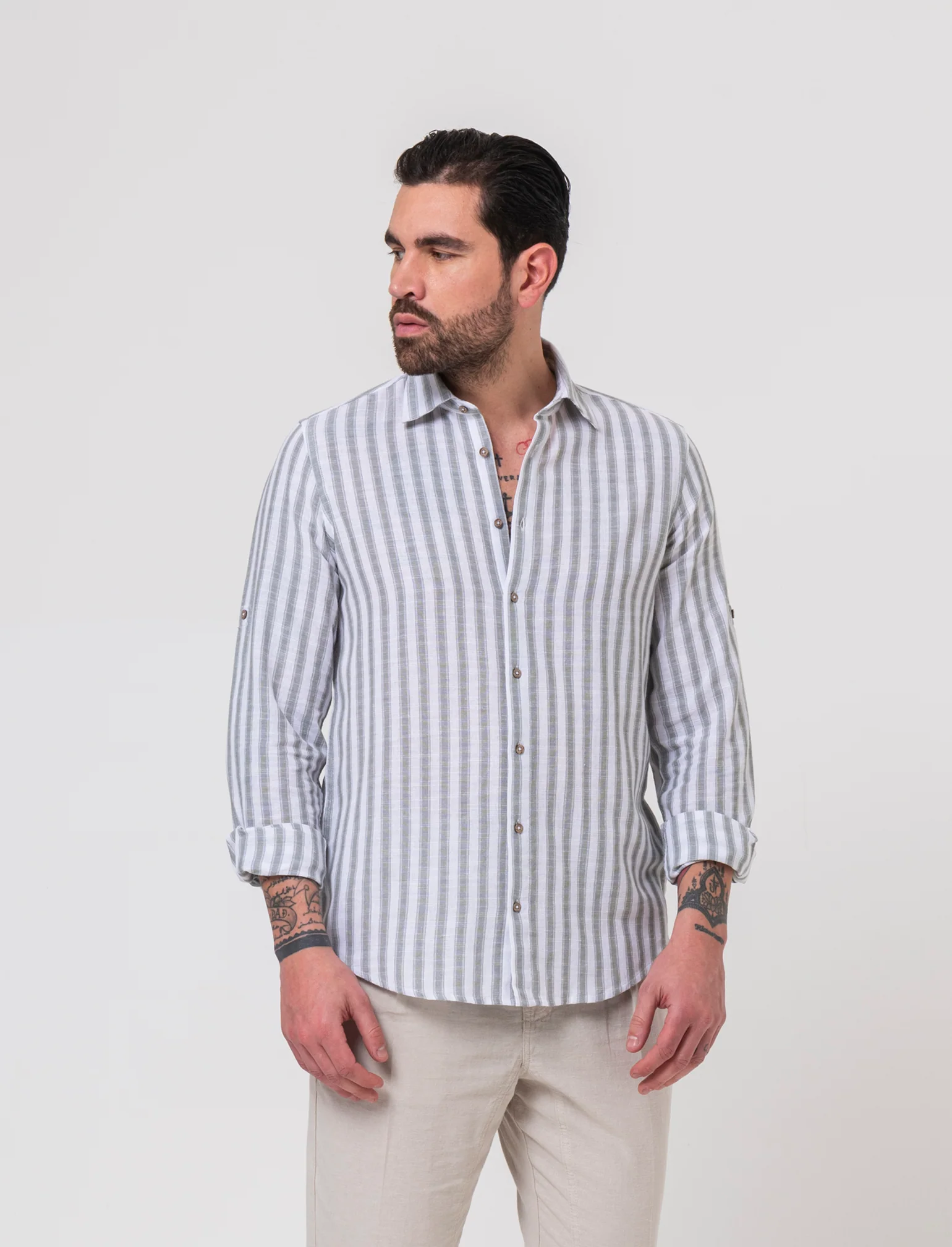 Camicia a righe da uomo - Verde salvia