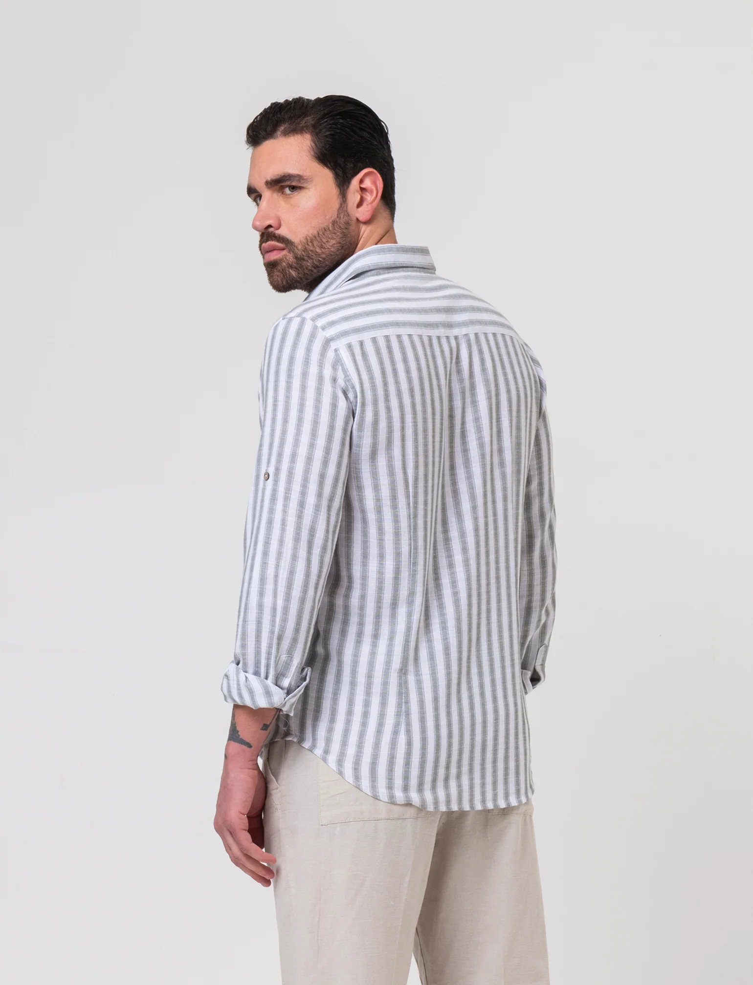 Camicia a righe da uomo - Verde salvia - Image 2