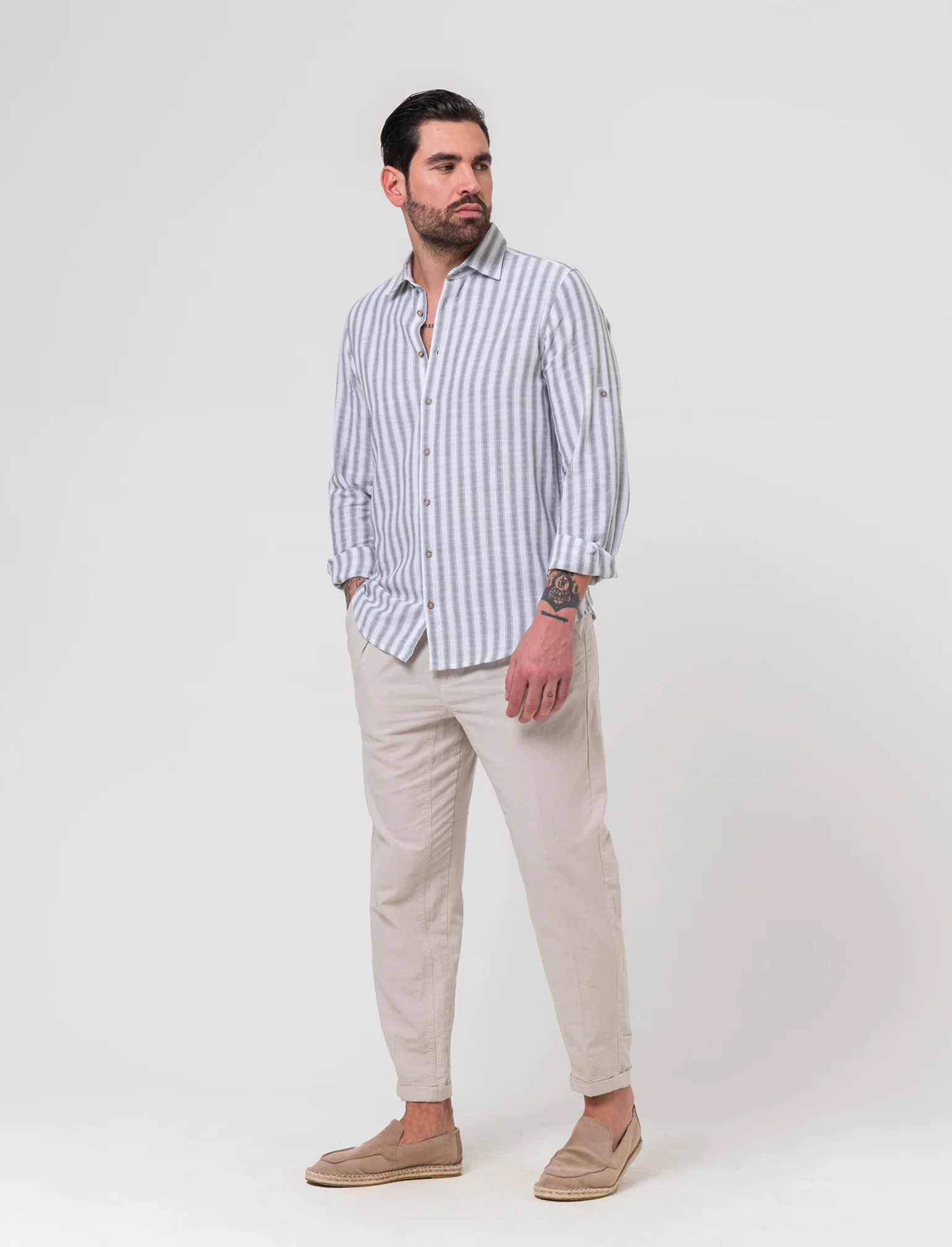 Camicia a righe da uomo - Verde salvia - Image 3