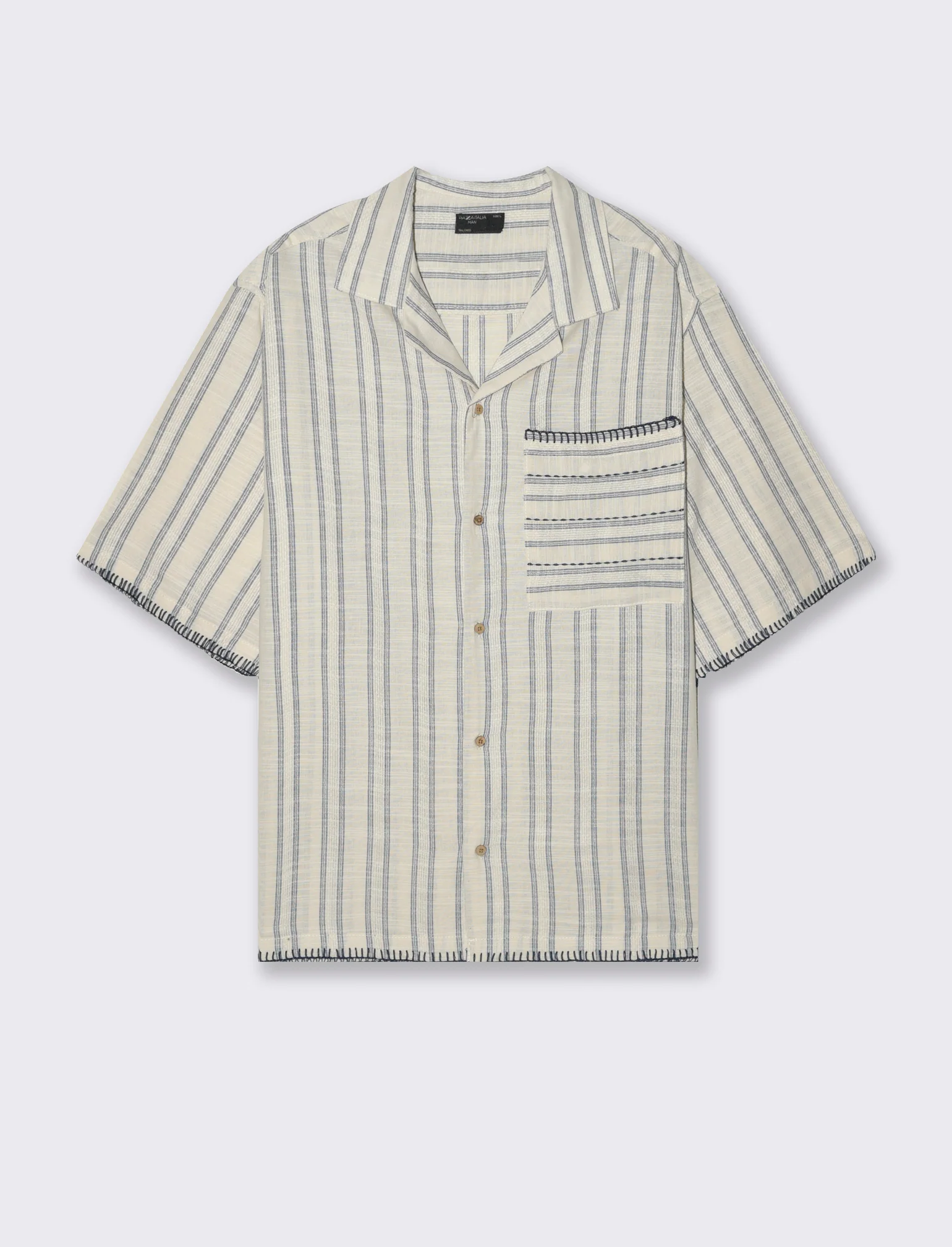 Camicia a righe effetto lino da uomo - Beige ecru - Image 4