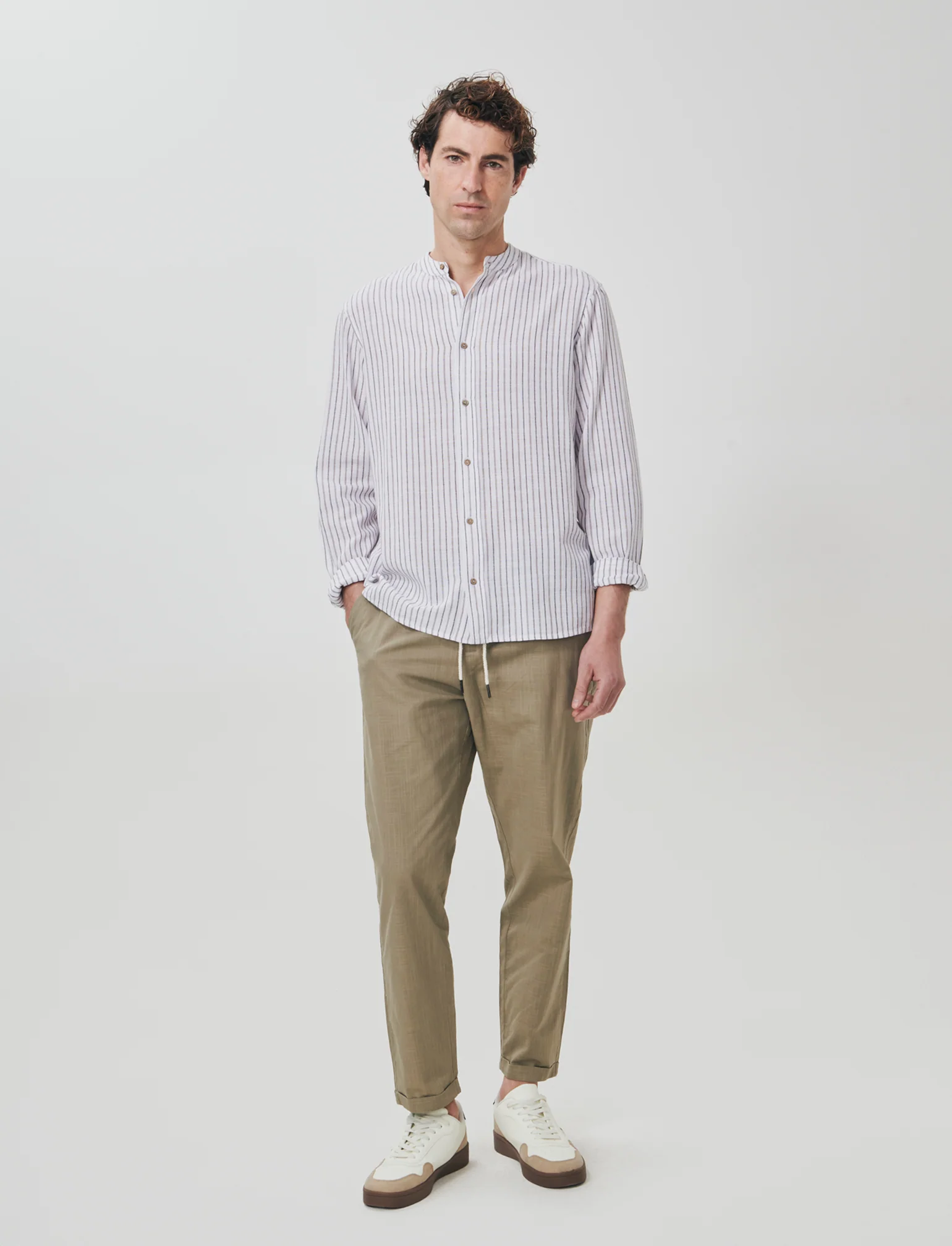 Camicia a righe in effetto lino - Bianco